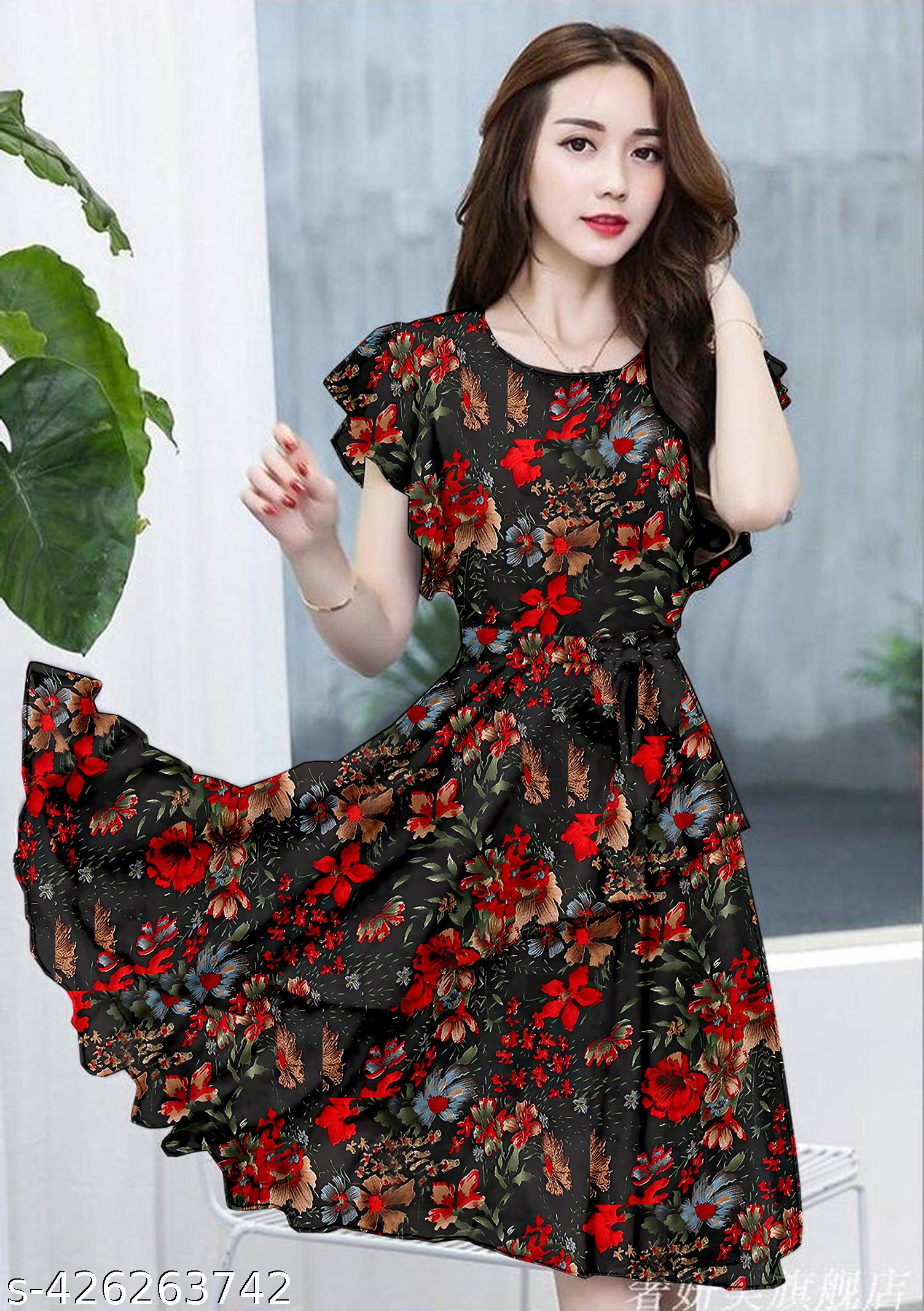 Women's Floral Print A-Line Dress - Unixkart - View 4