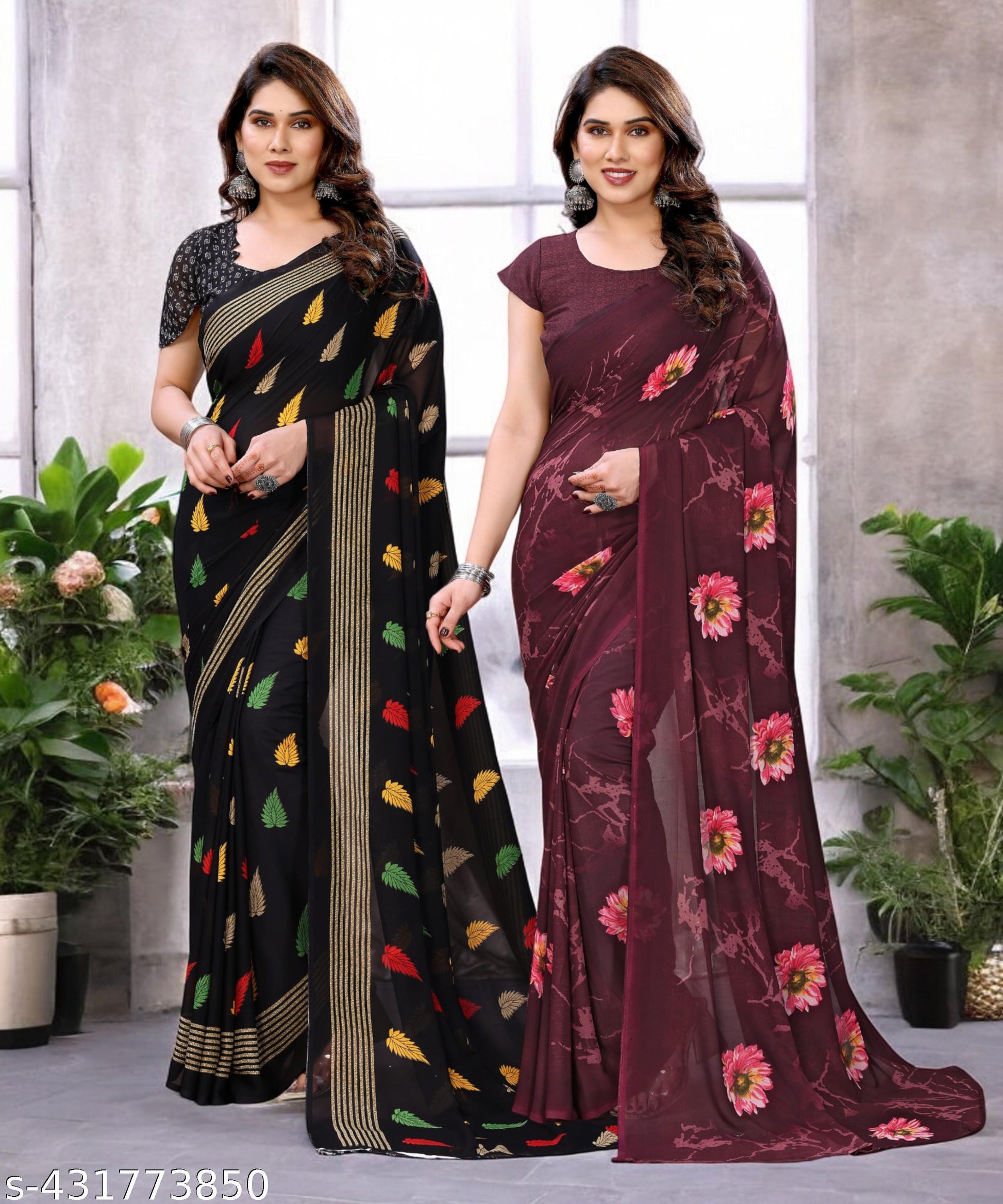Combo Saree, Daily Wear Georgettete Sarees with Blouse Piece (Pack of 2) - Unixkart