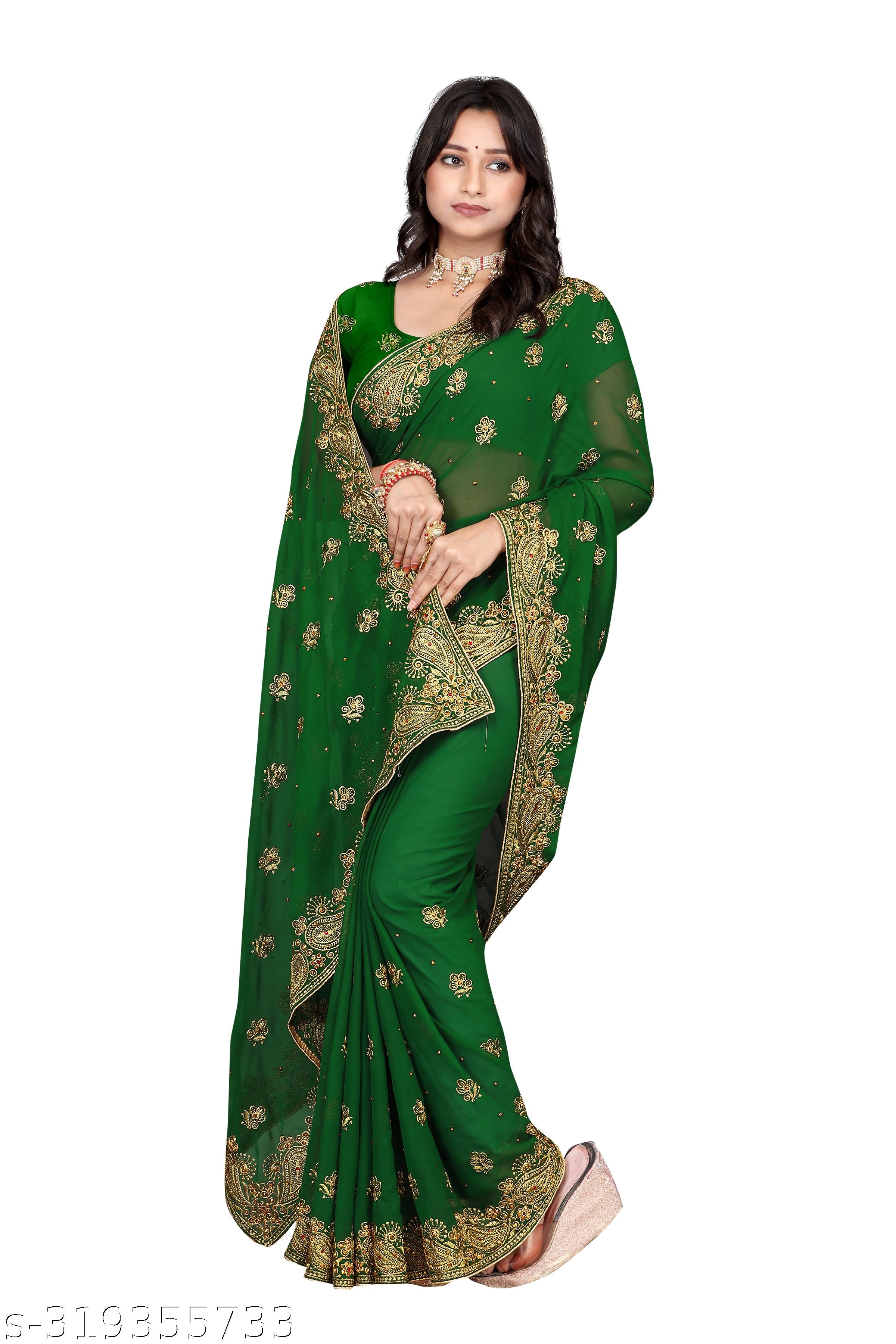 Georgettete Embroidery Work Saree - Unixkart