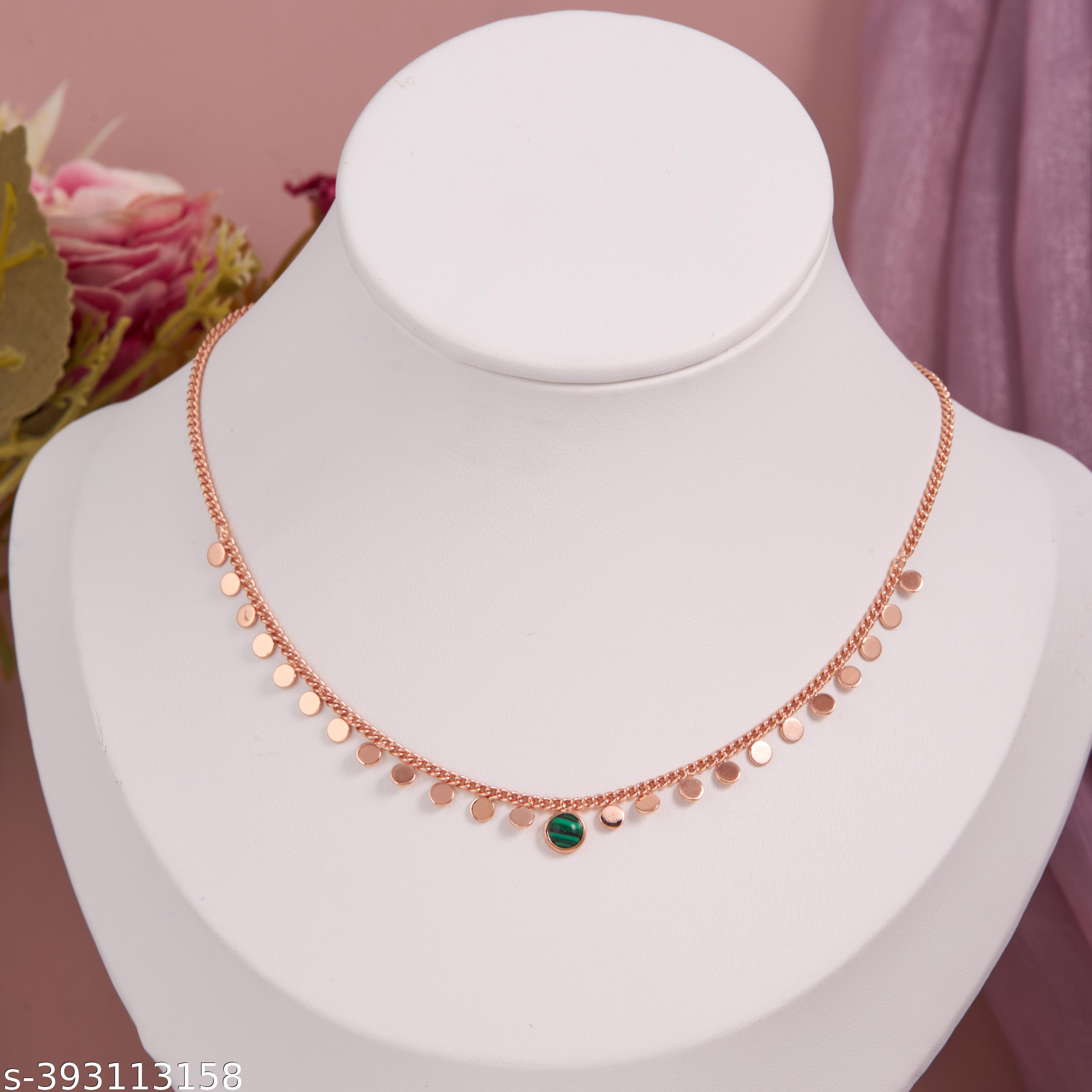 Rose Gold-Plated Disc Charm Tanmaniya Necklace with Elegant Green Stone Accent for Women and Girls - Unixkart - View 4