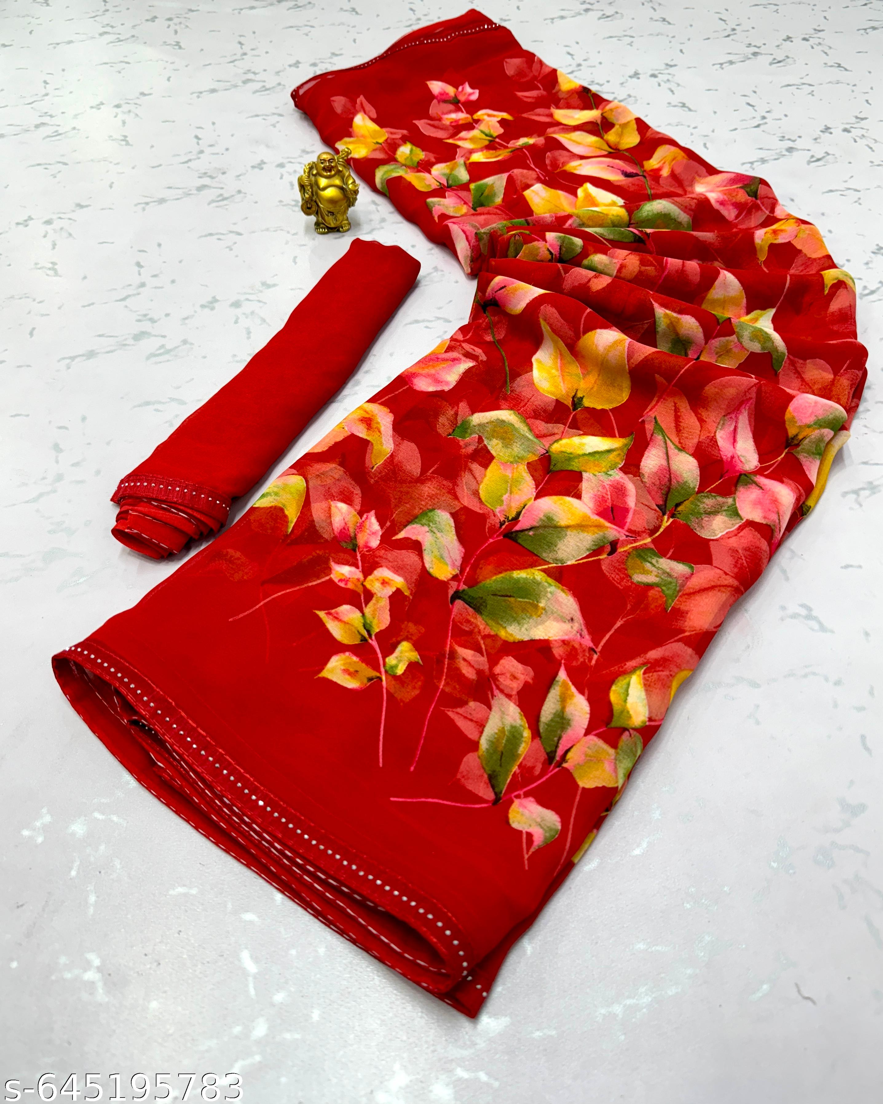 Weightless Printed Georgette Daily Wear Saree - Unixkart - View 4