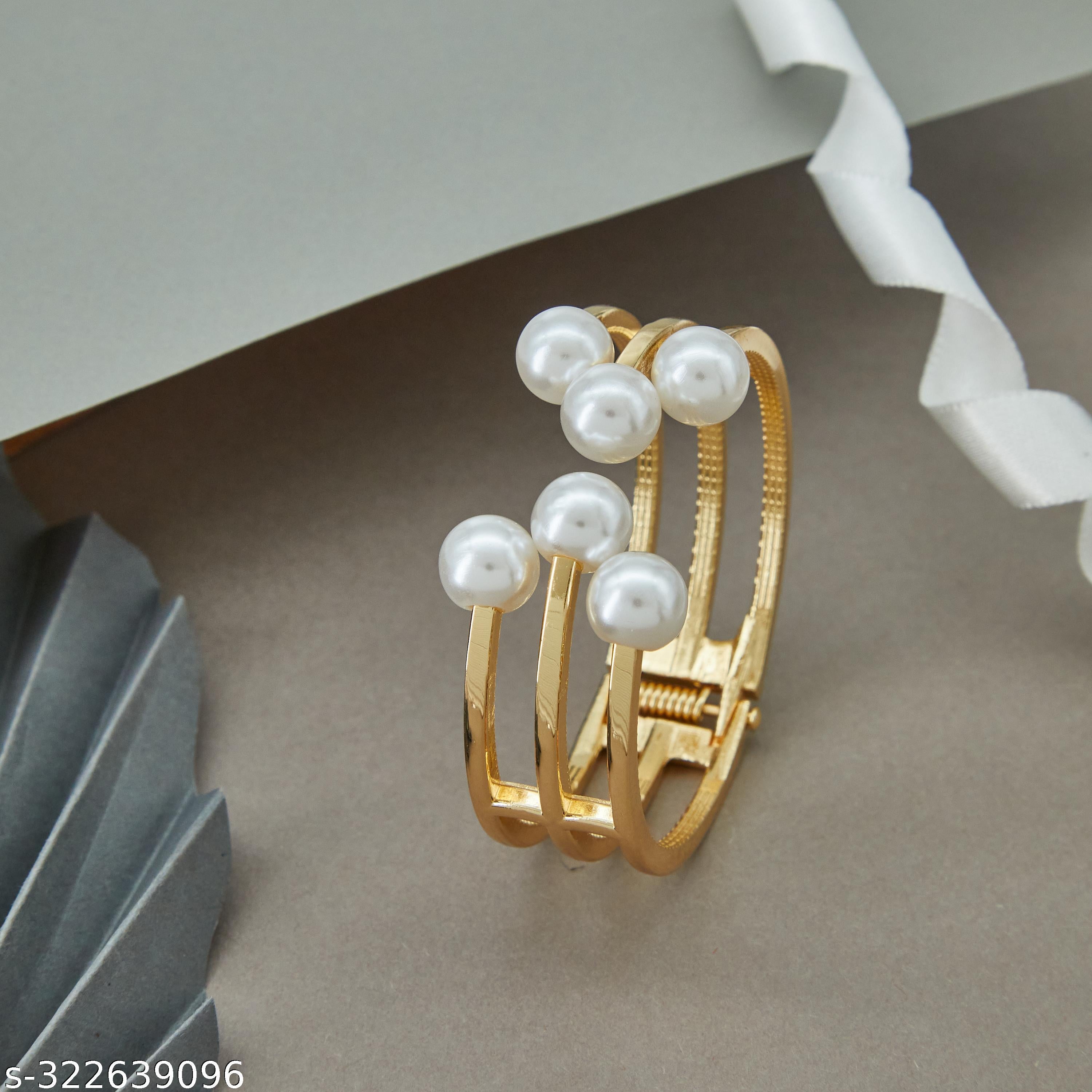 Premium Gold-Plated Openable Hand Western Bracelet with Elegant Triple-Layer Design and White Pearl - Unixkart - View 4