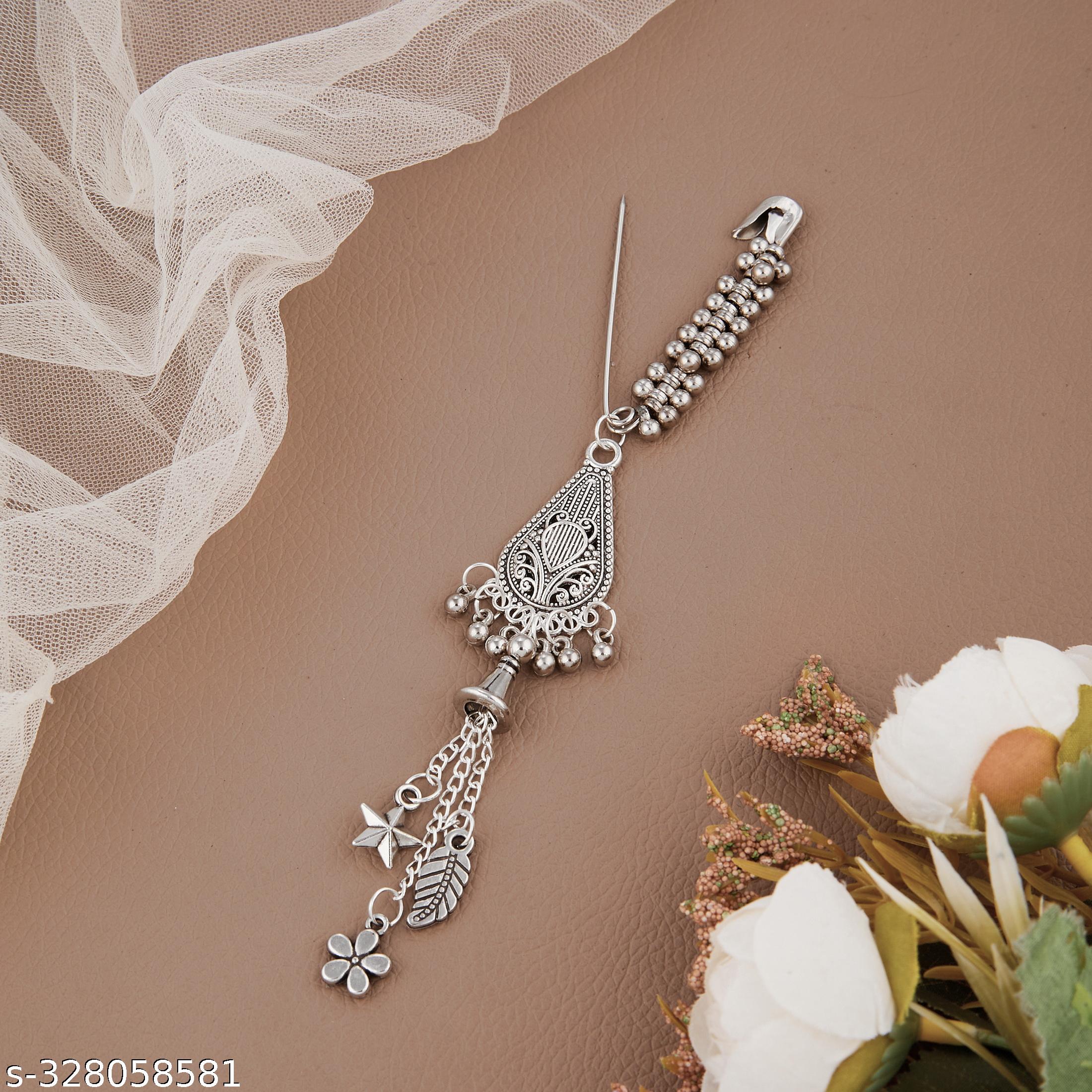 Oxidised saree pin / Fancy saree brooch / Women's safety pin / Dupatta pin / Decorative safety pins - Unixkart - View 4