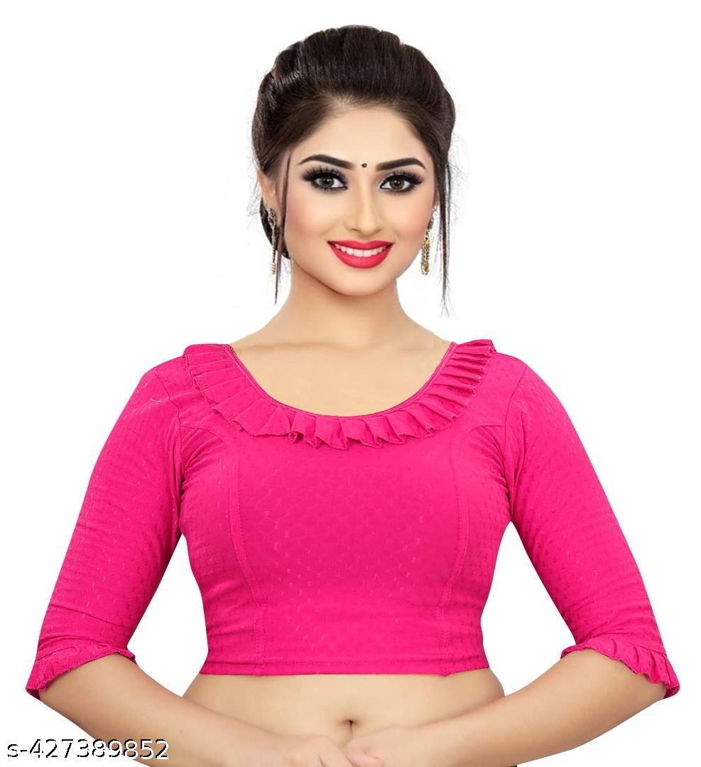 Latest Stylish Blouse Stretchable Readymade Lycra Blouse with Frill Ruffles - Unixkart - View 4