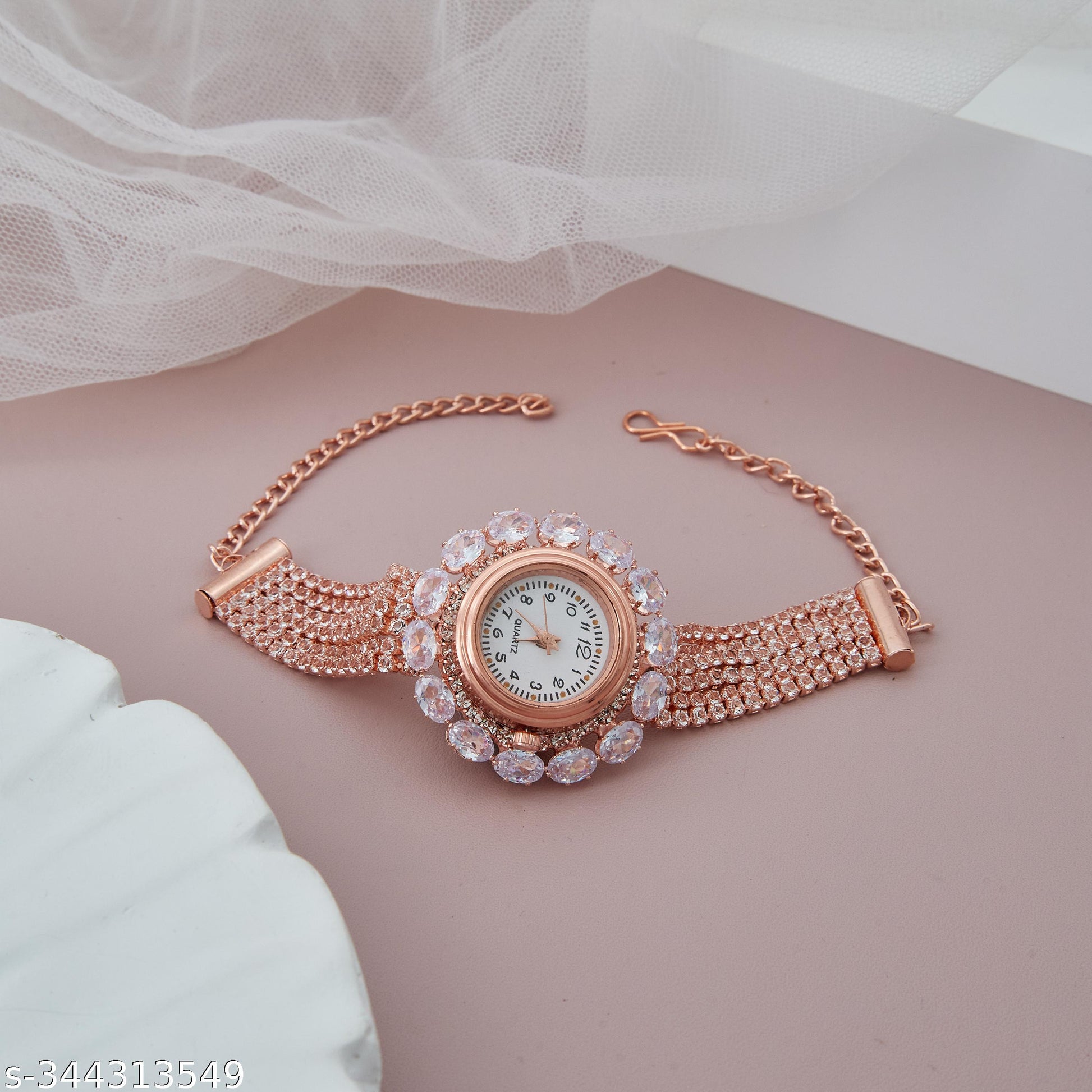Premium Rose Gold Diamond-Studded Round Dial Bracelet Watch for Women and Girls - Unixkart - View 4