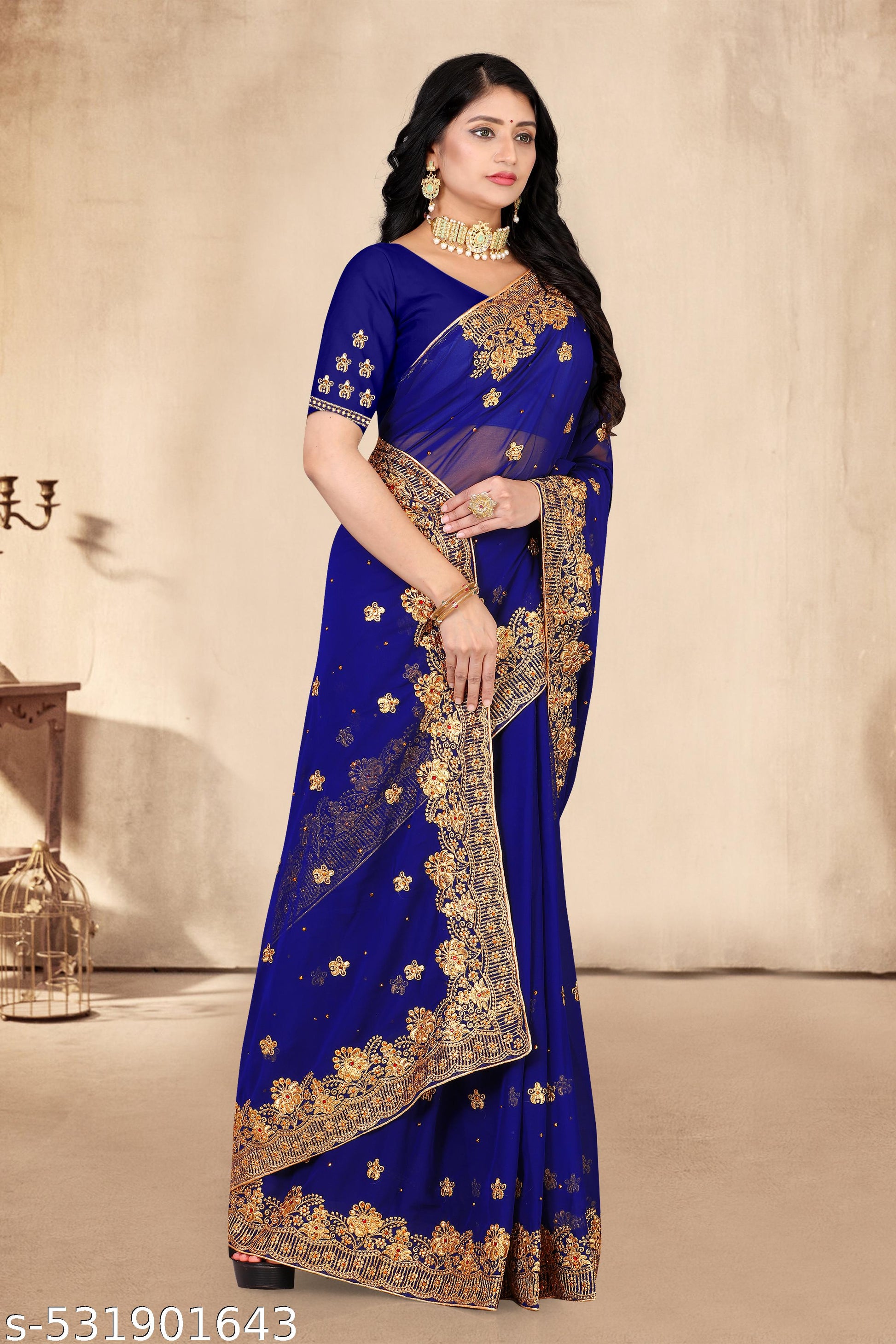 heavy Embroidery Work With Stone Work Saree - Unixkart