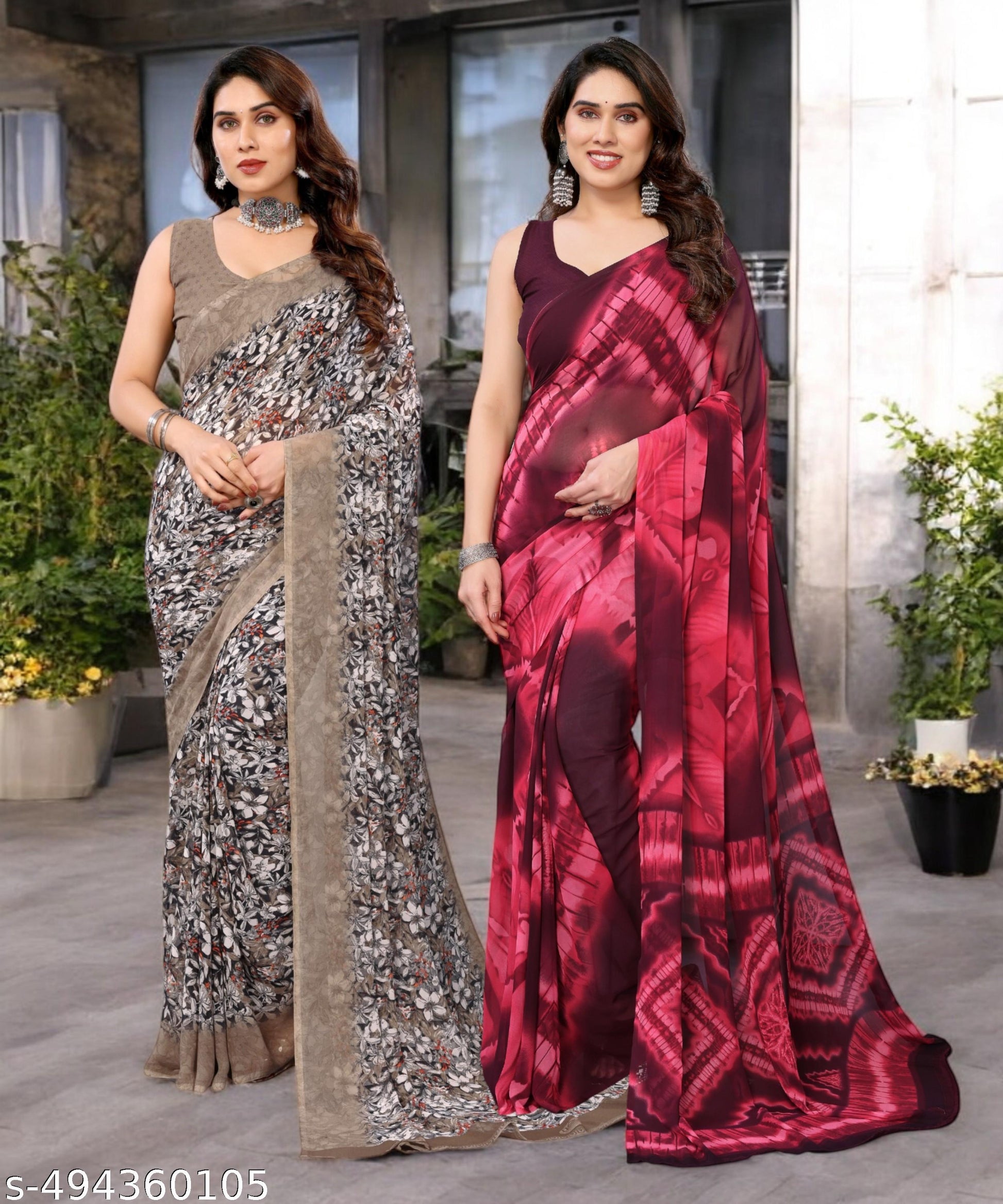 Combo Saree New Collection, Daily Wear Pure Georgettete Sarees with Blouse Piece (Pack of 2) - Unixkart - View 4