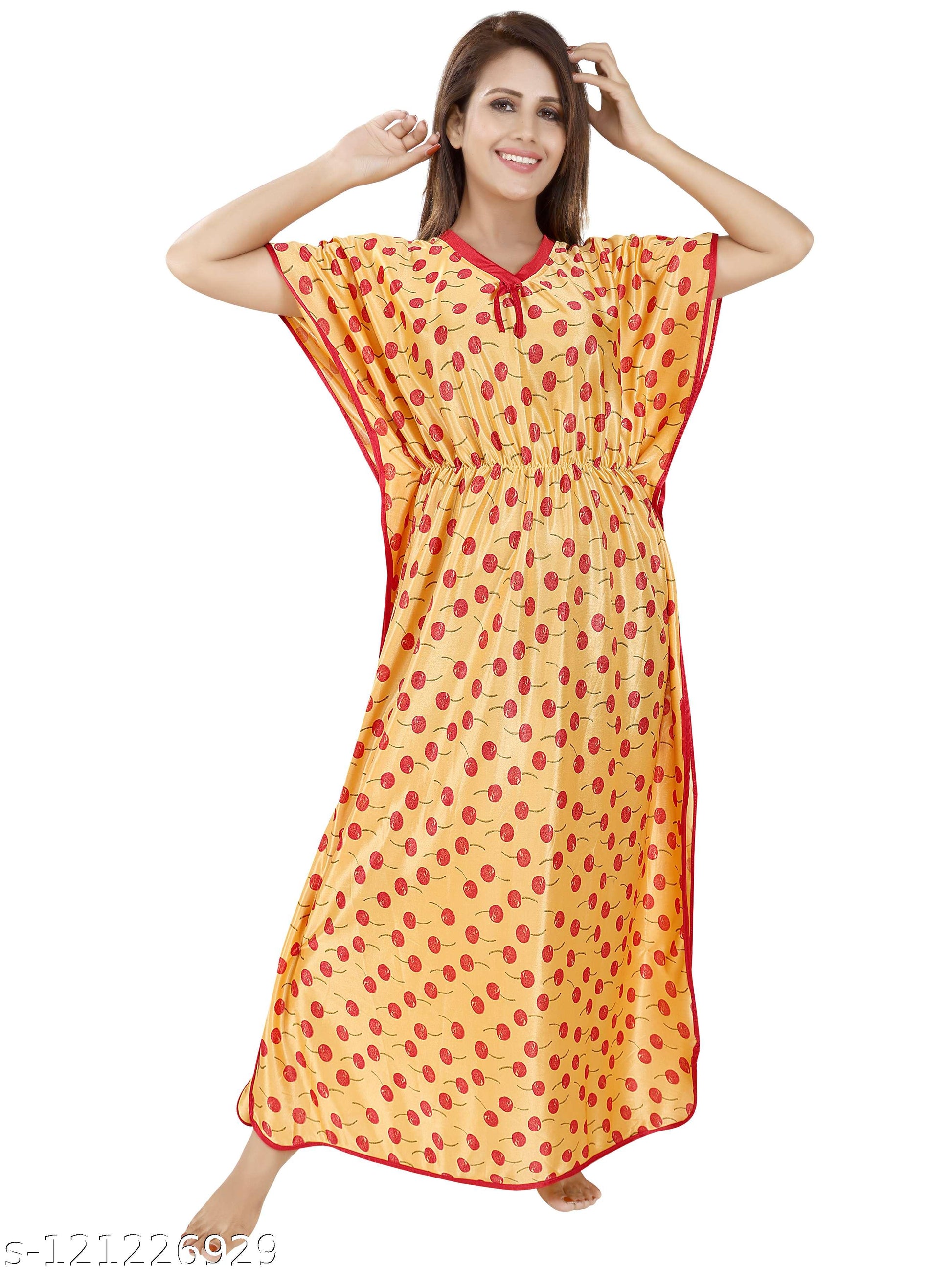 Color Magic Women'S Satin Cherry Print Kaftan - View 4 - Juliate