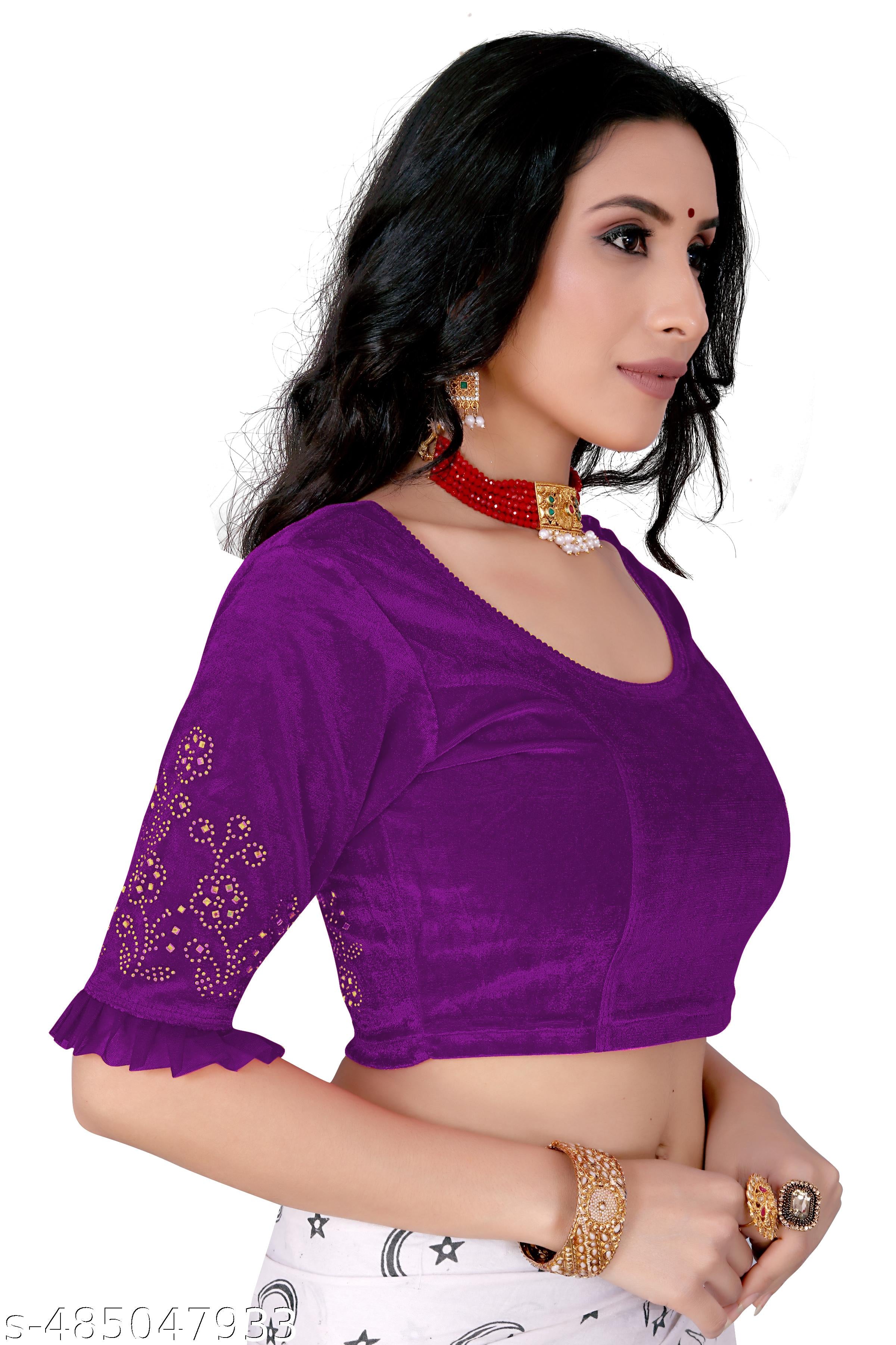 Designer Stretchable Velvet Blouse for Sarees - Unixkart - View 4