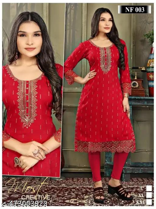 Straight Embroidered Kurta And Kurti For Women On Lowest Price Kurti For - Image 4