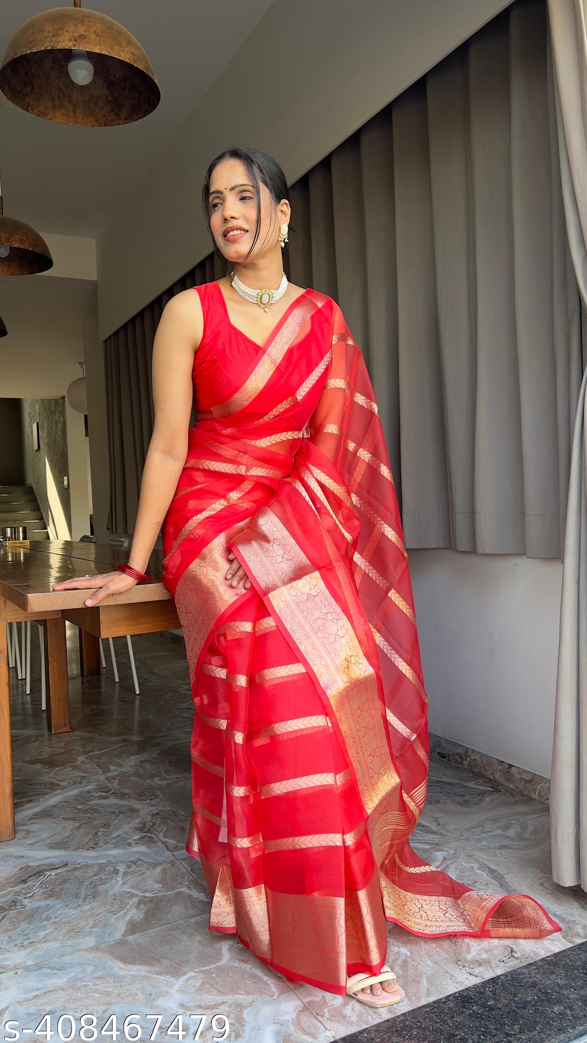 Organza Golden Zari Saree - Unixkart - View 4