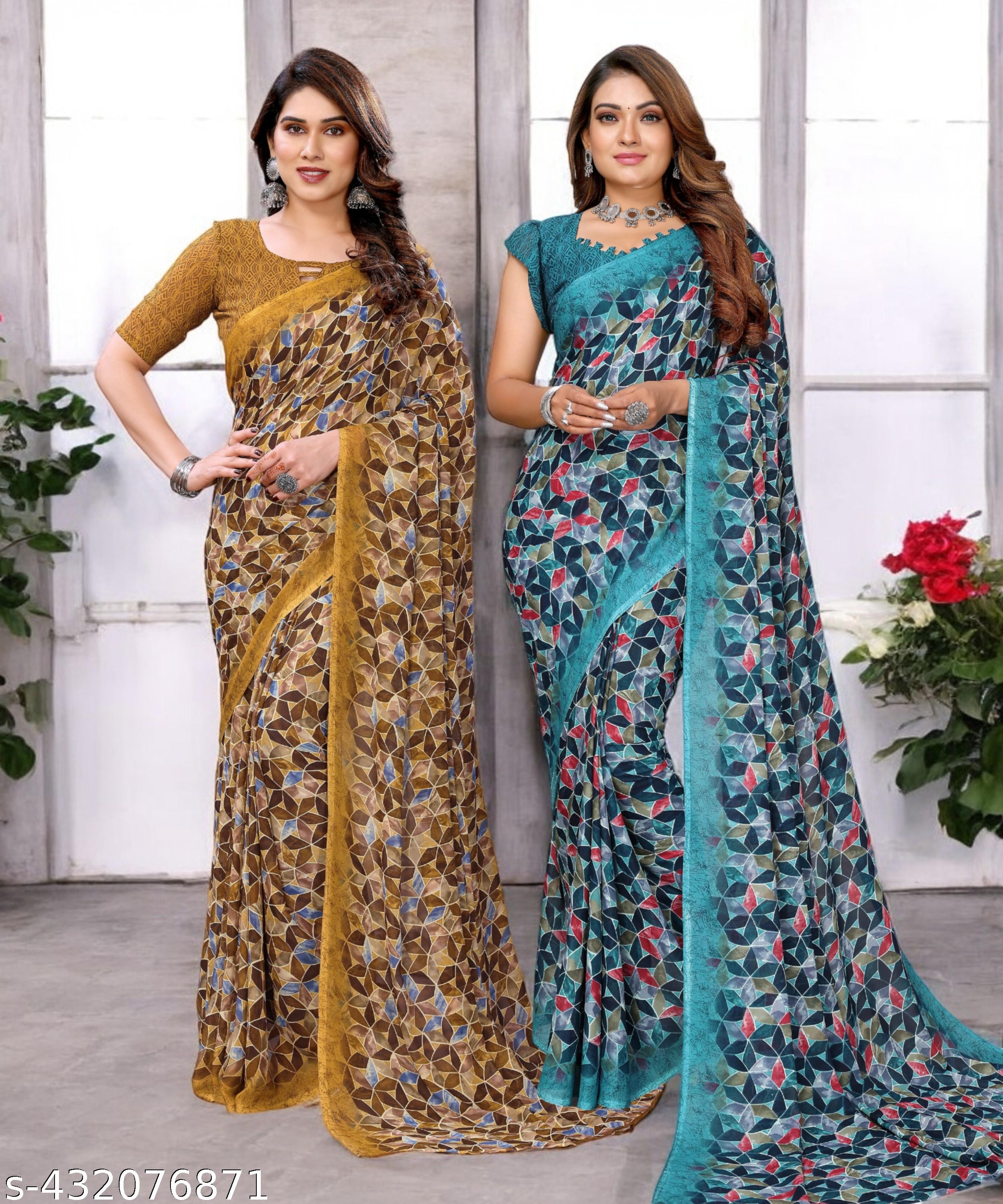 Combo Saree, Daily Wear Georgettete Sarees with Blouse Piece (Pack of 2) - Unixkart - View 4