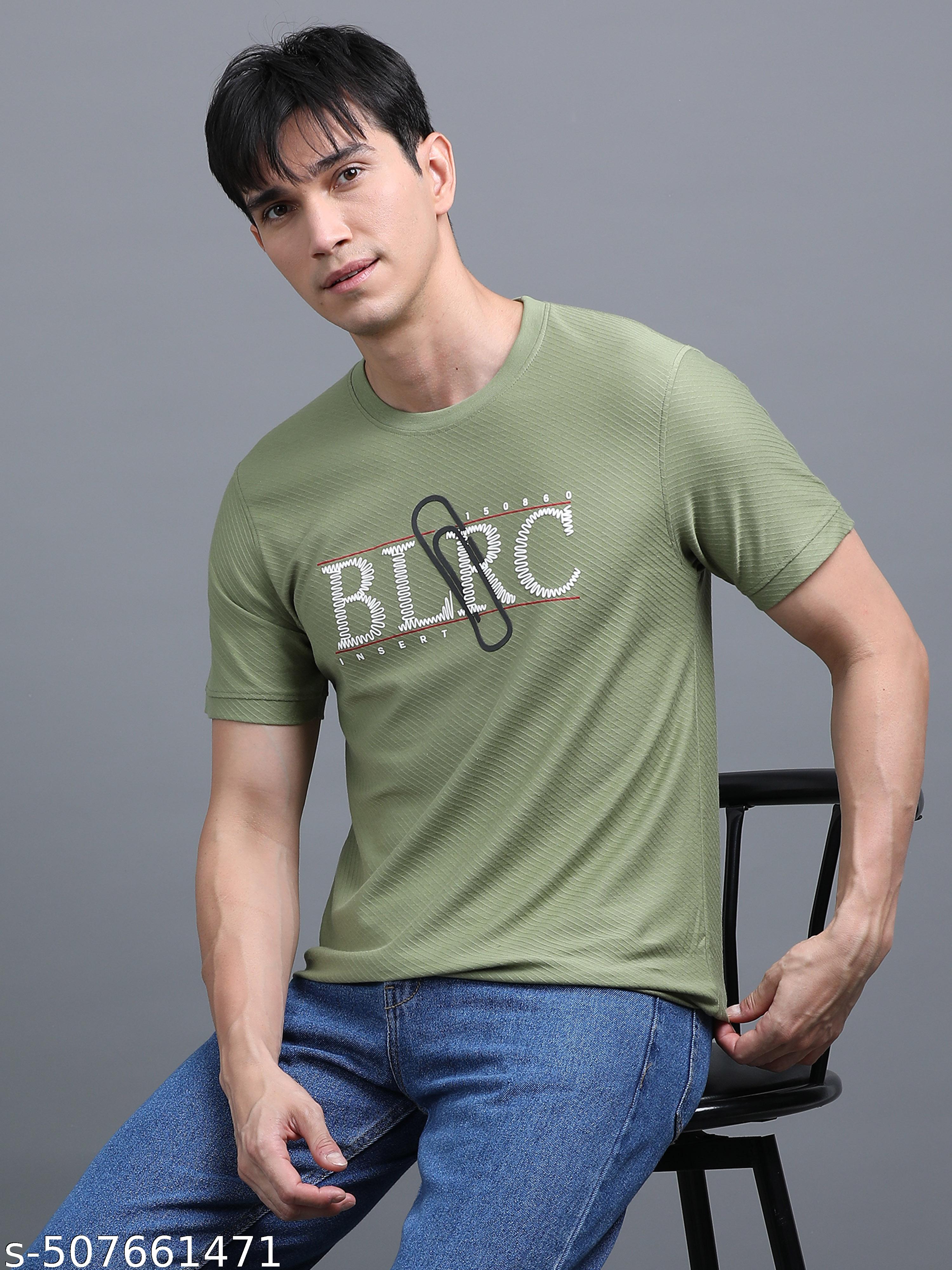 Mens Short sleeve Green Men's Round Neck T-shirt - Image 4