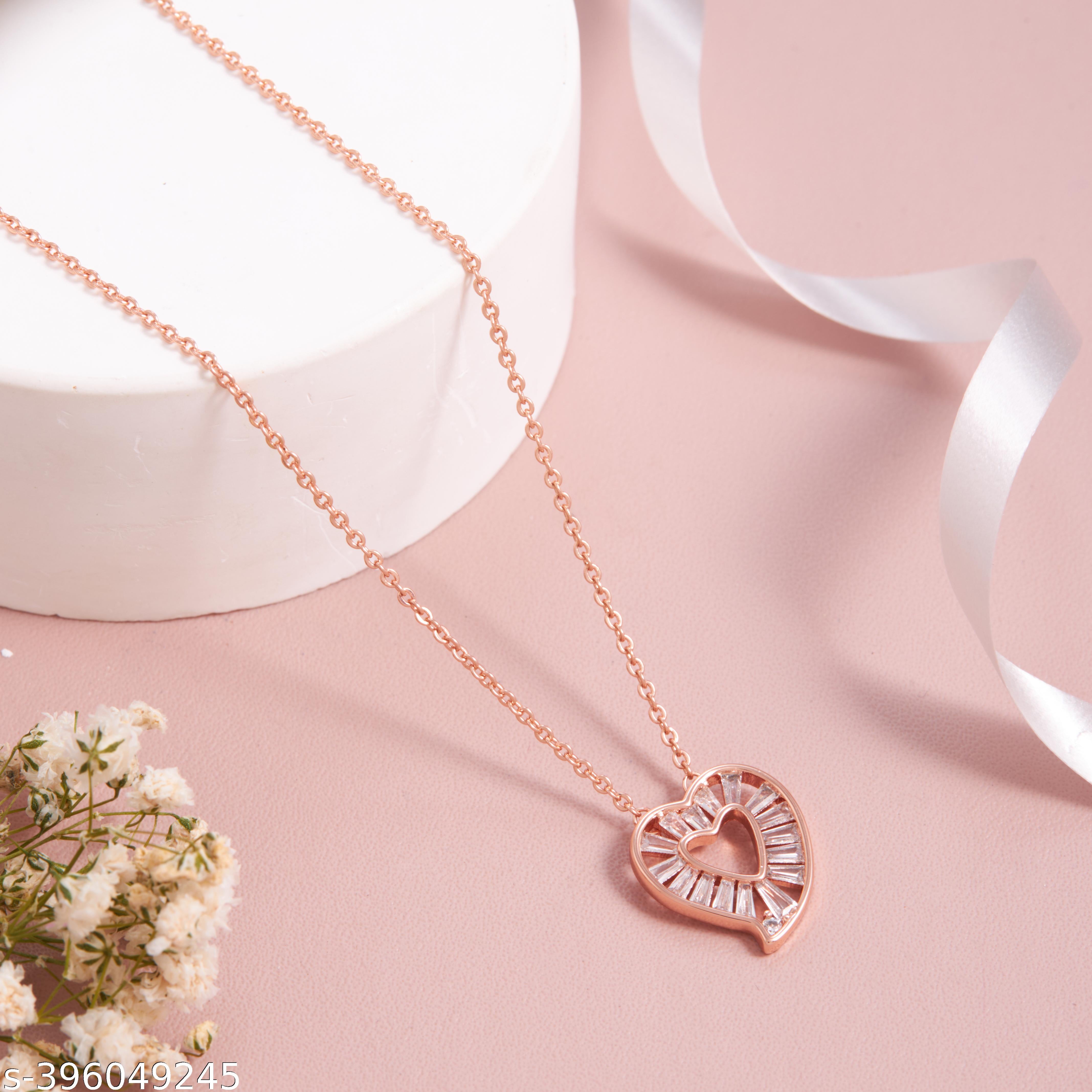 Elegant Rose Gold-Plated Heart Pendant Necklace for Women and Girls - Unixkart - View 4