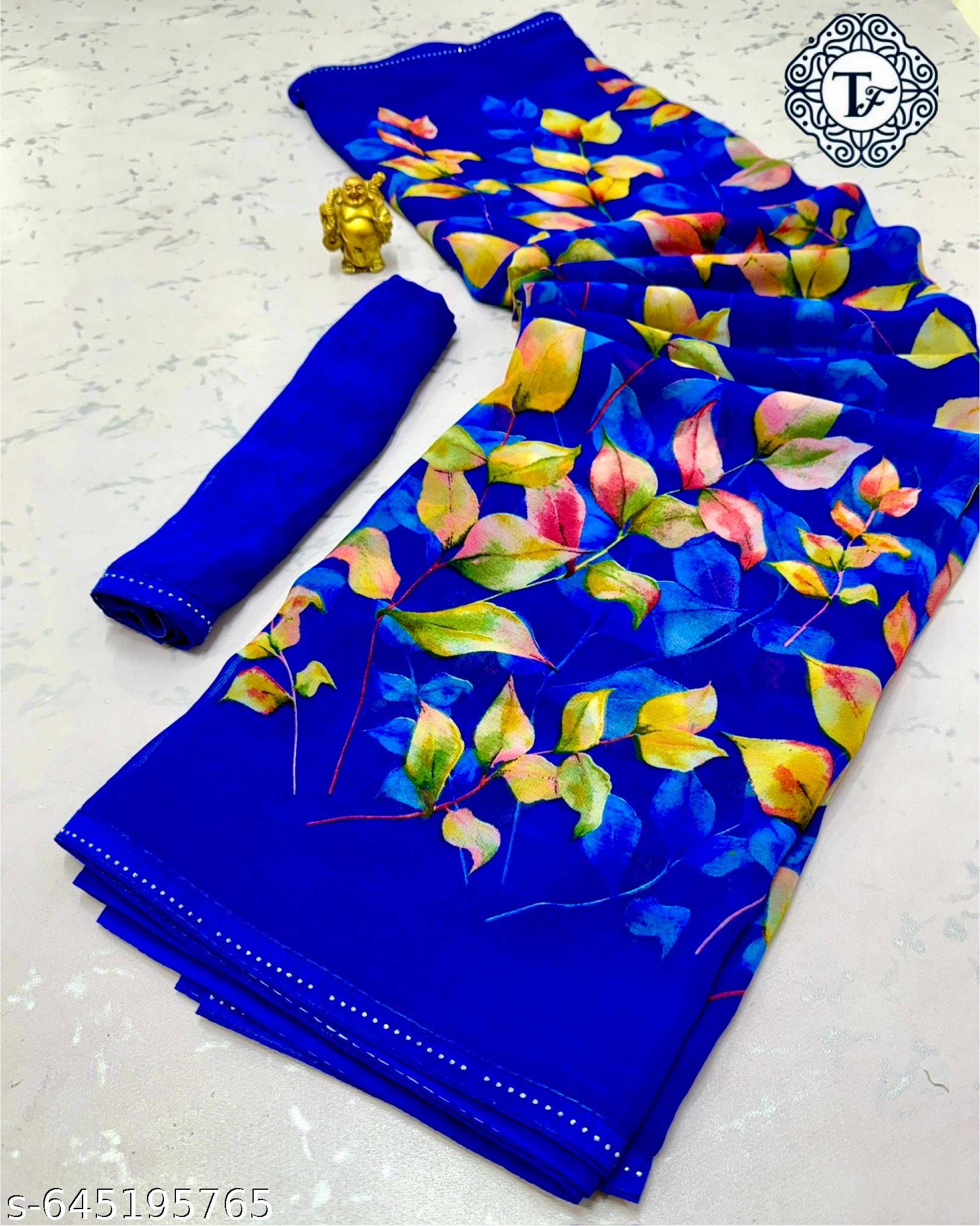 Weightless Printed Georgette Daily Wear Saree - Unixkart - View 4