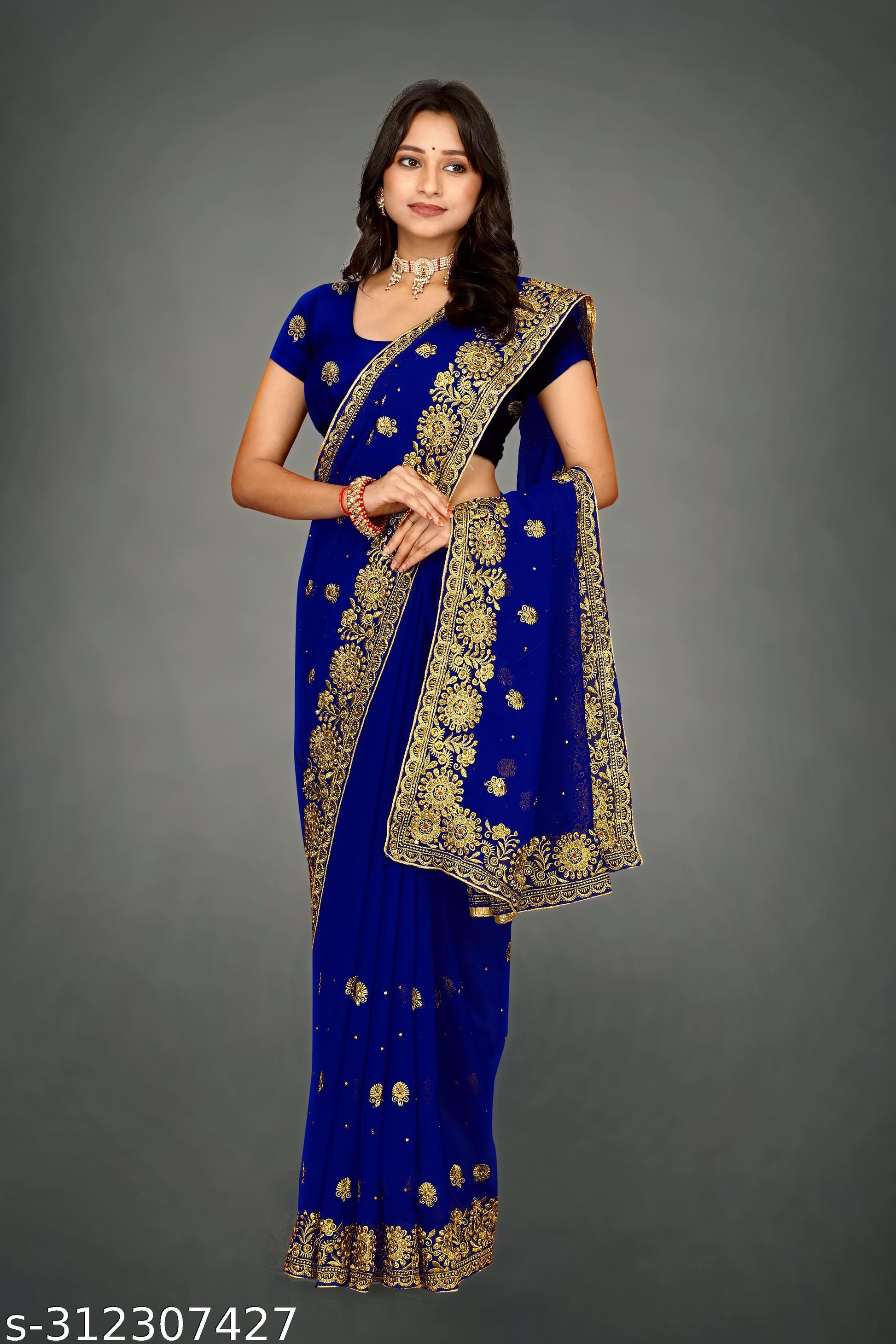 Heavy Embroidery Work With Full Stone Handwork Beautiful Saree - Unixkart