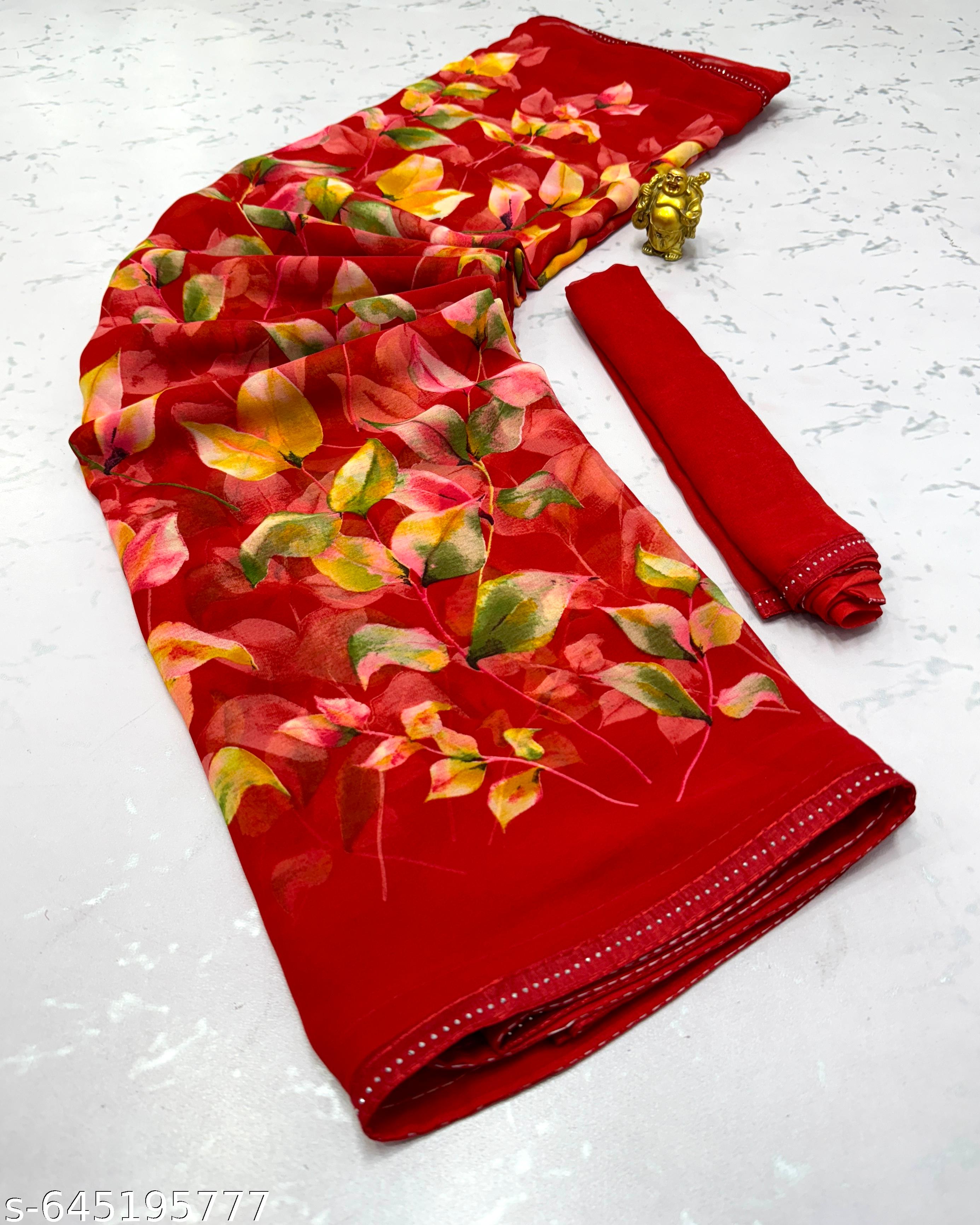 Weightless Printed Georgette Daily Wear Saree - Unixkart - View 4