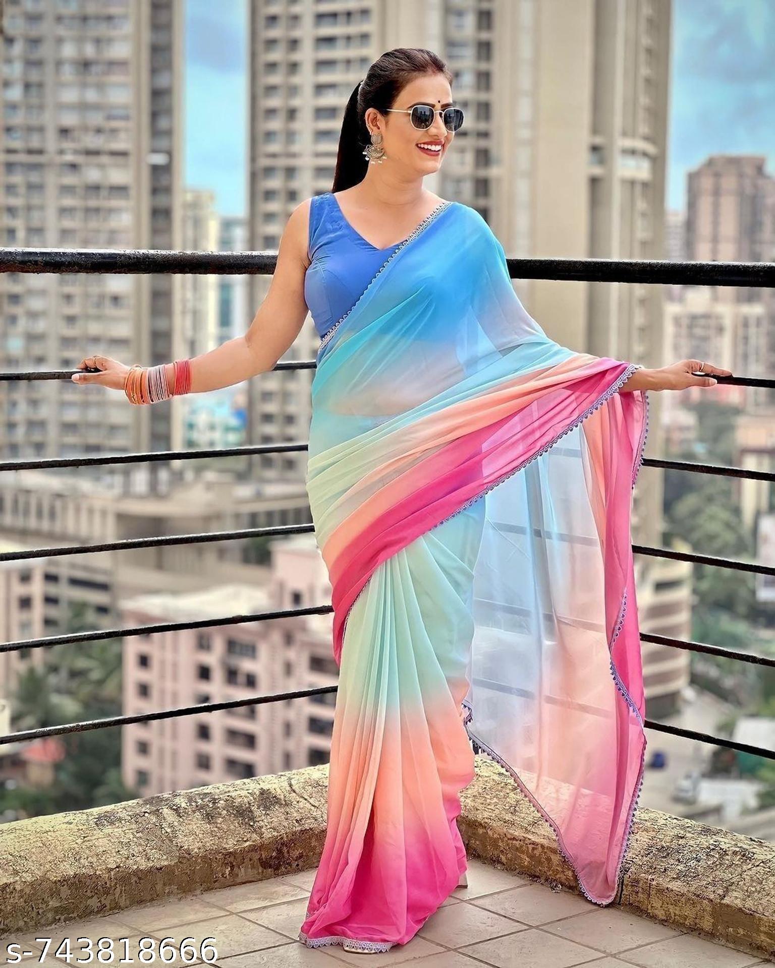 Trendy multicolor Georgatte saree' - Unixkart