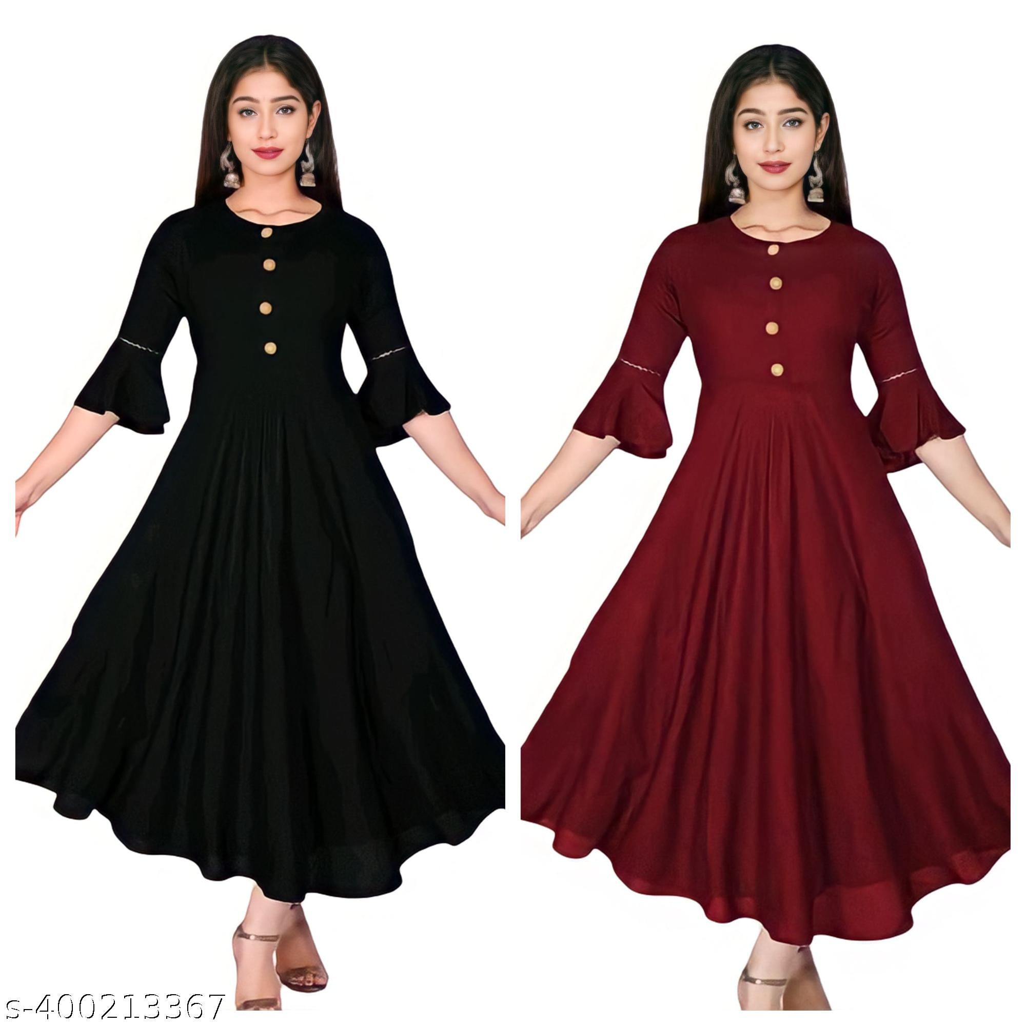 Women's Anarkali Solid Rayon Fit & Flare Bell Gown Kurti - Unixkart - View 4