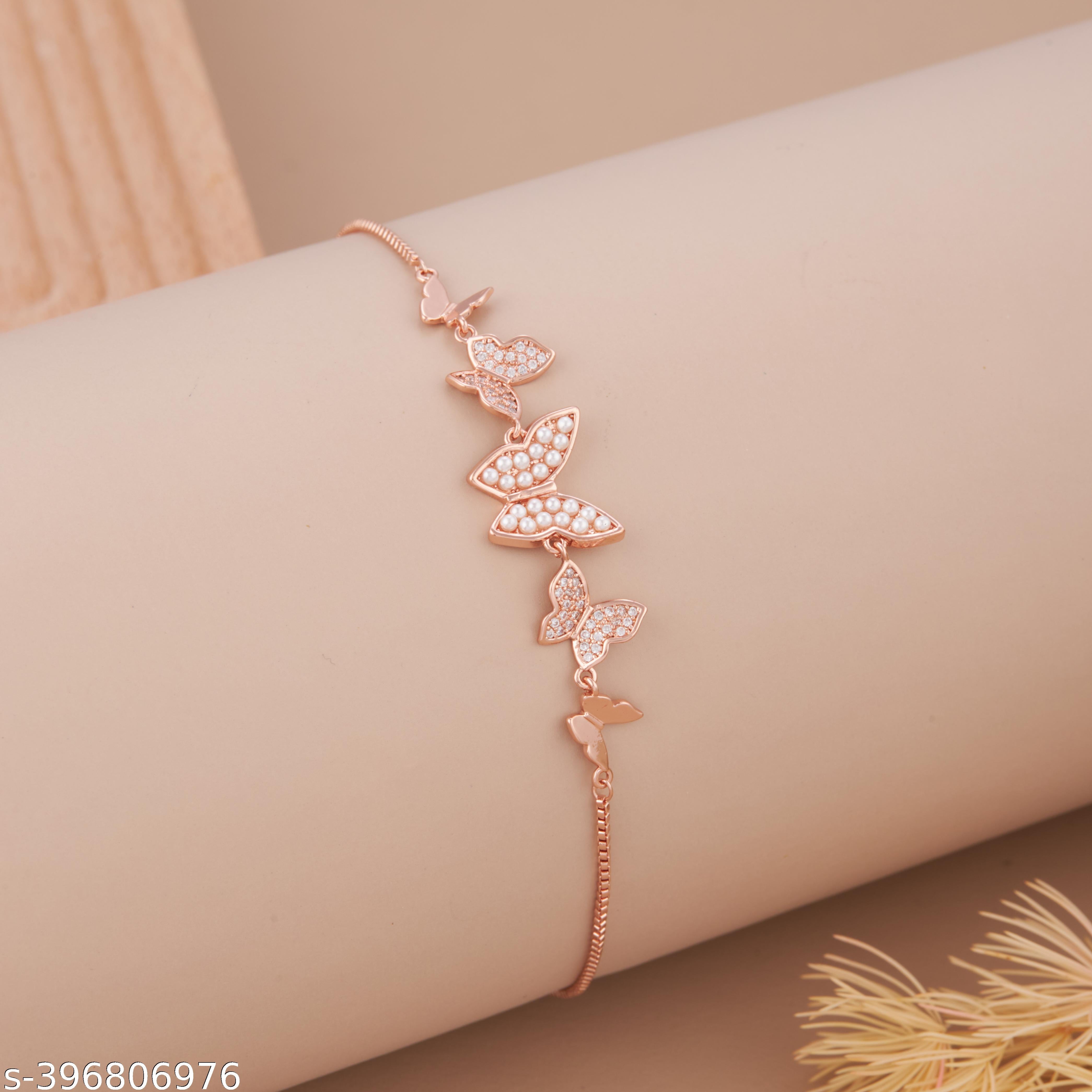 Elegant Rose Gold-Plated Butterfly Charm Bracelet for Women and Girls - Unixkart - View 4