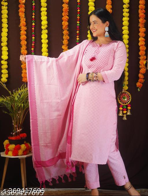 embroidered cotton kurti pant dupatta set - Image 4