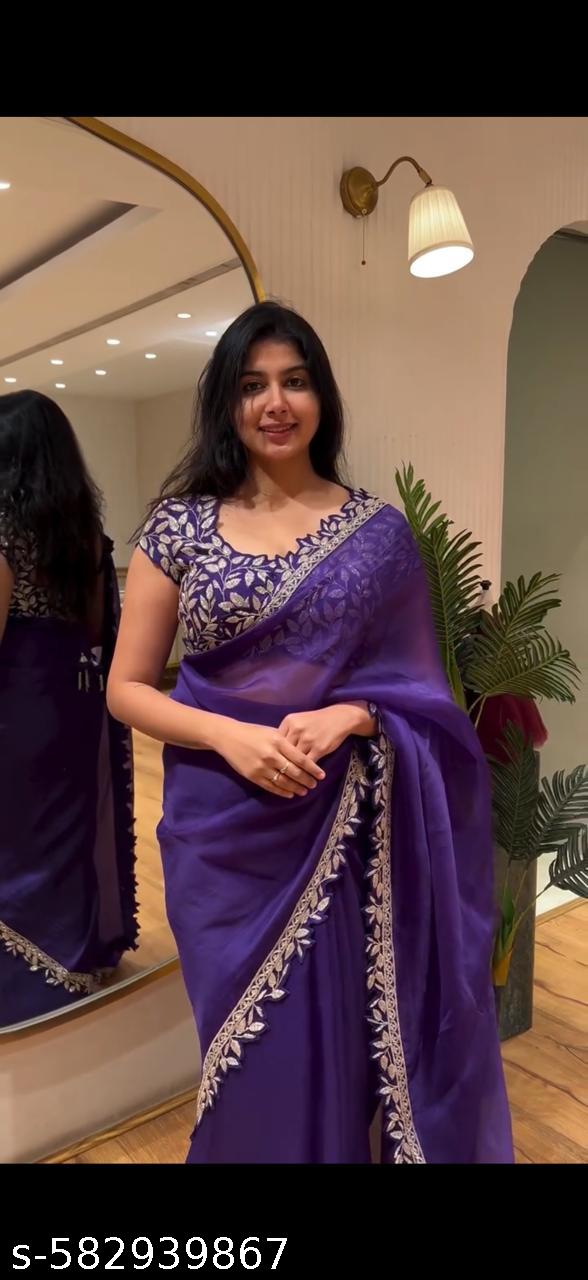 rangoli silk purple sarees for women latest design with rangoli silk fully embroidery work blouse - Unixkart