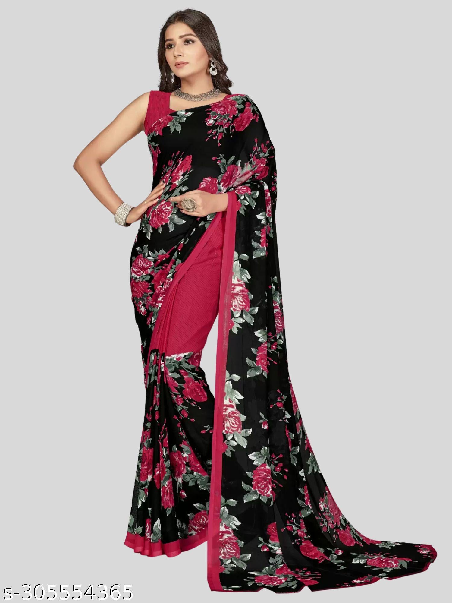Women's Floral Printed Georgettete Saree - Unixkart