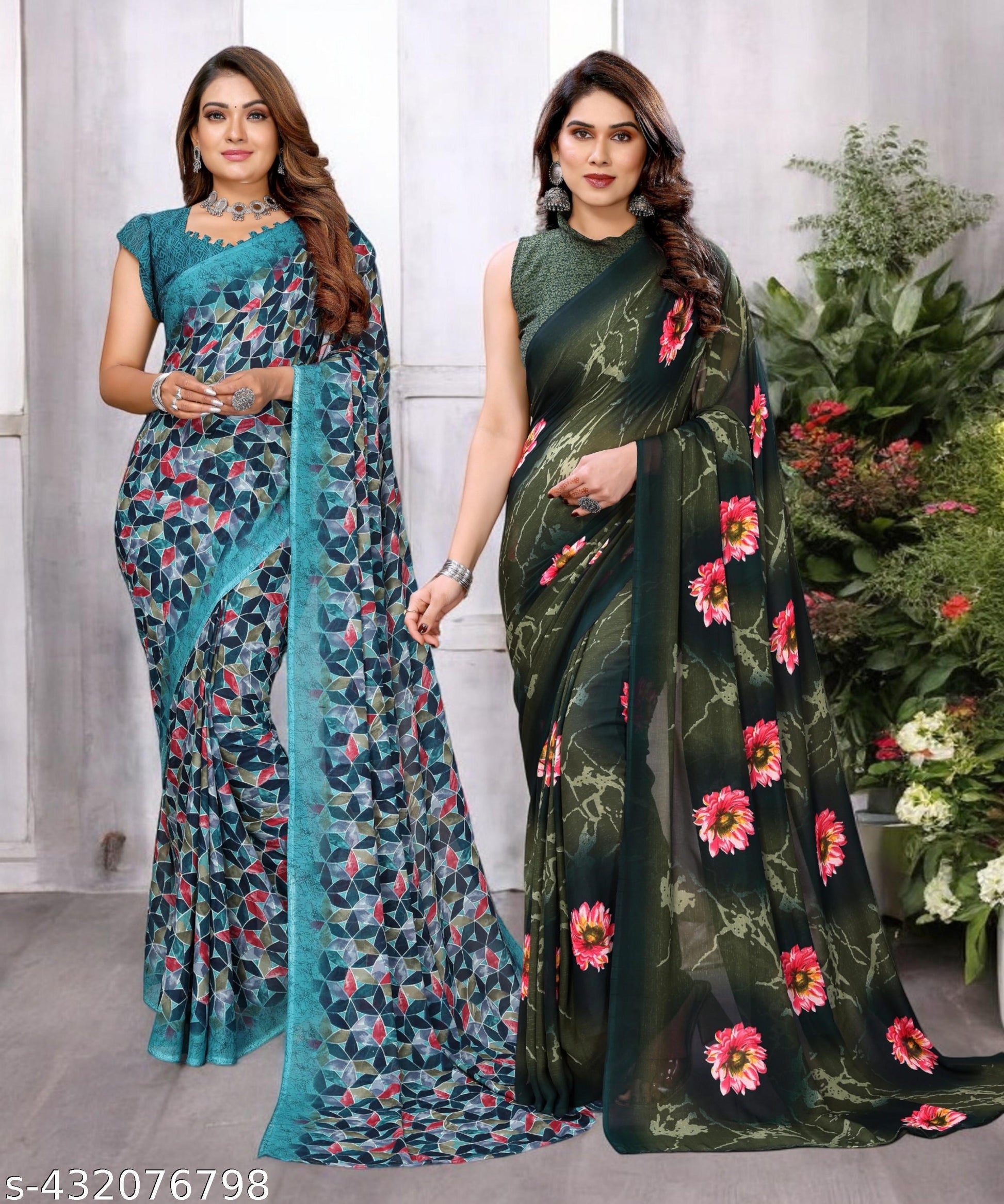 Combo Saree, Daily Wear Georgettete Sarees with Blouse Piece (Pack of 2) - Unixkart - View 4