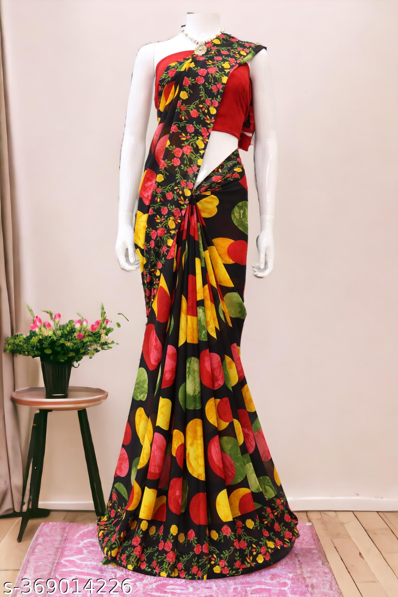 Polka Dot Printed Georgettete Saree - Unixkart - View 4