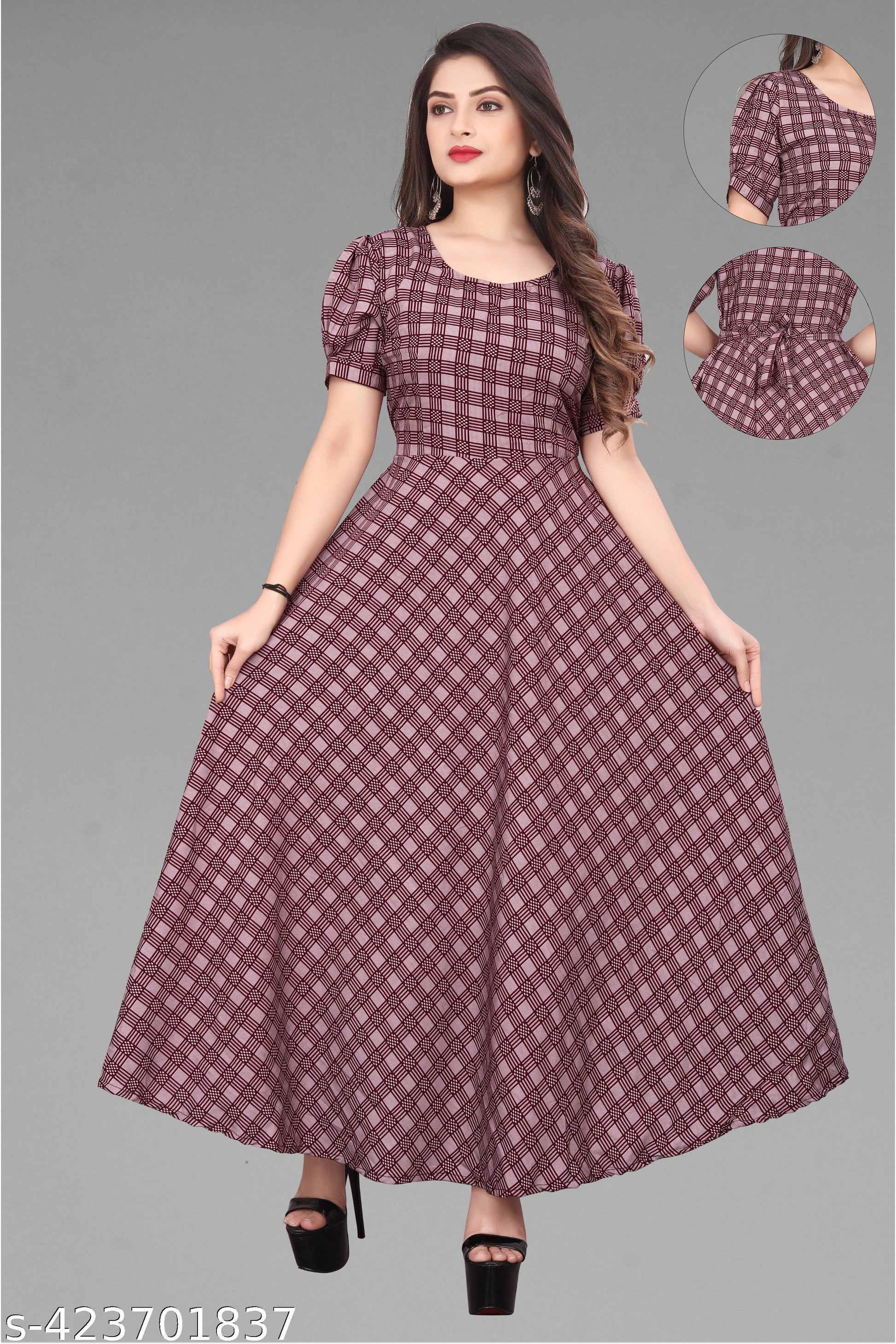 Women's Trendy Checked Maxi Printed Dress - Unixkart - View 4