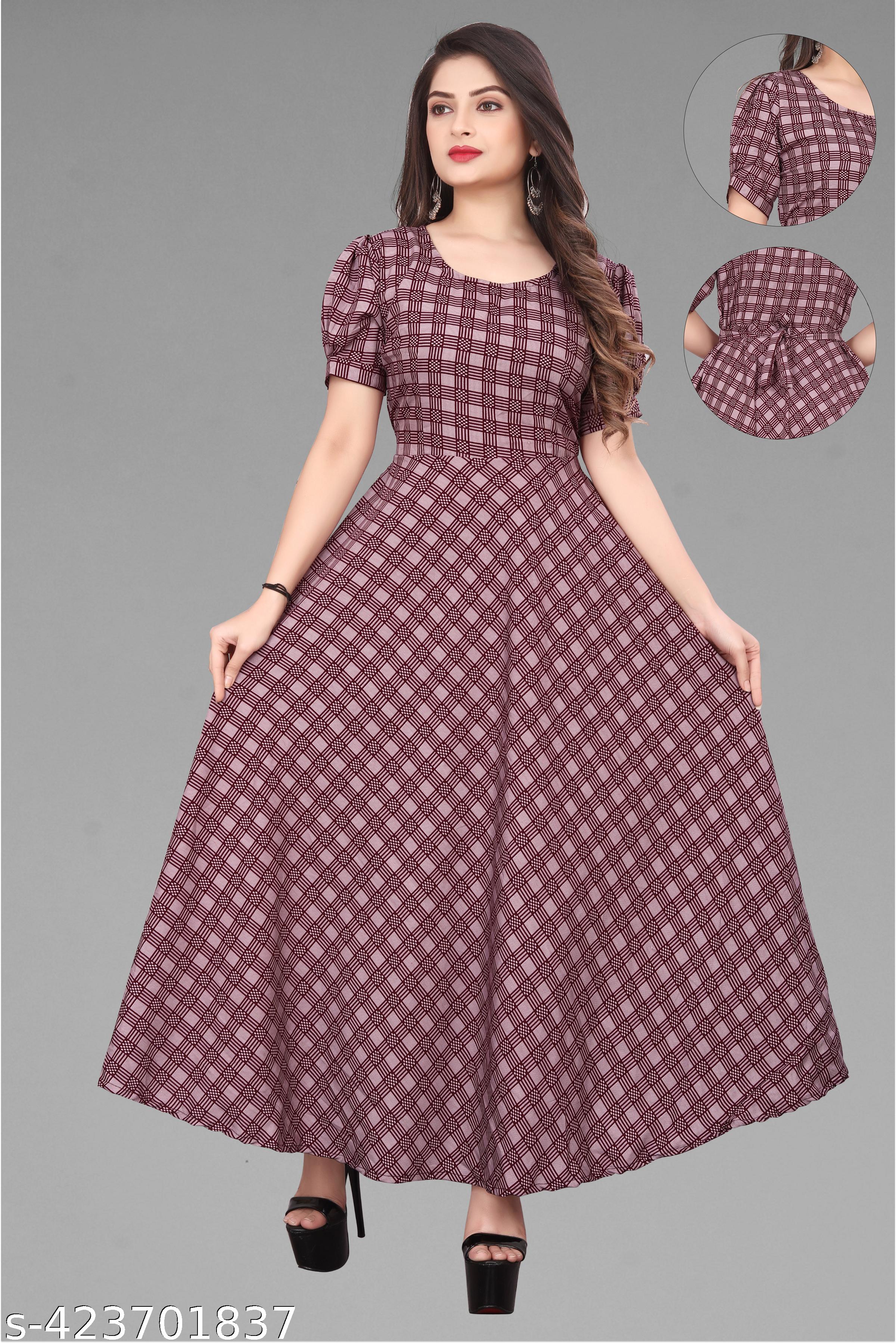 Women's Trendy Checked Maxi Printed Dress - Unixkart - View 4