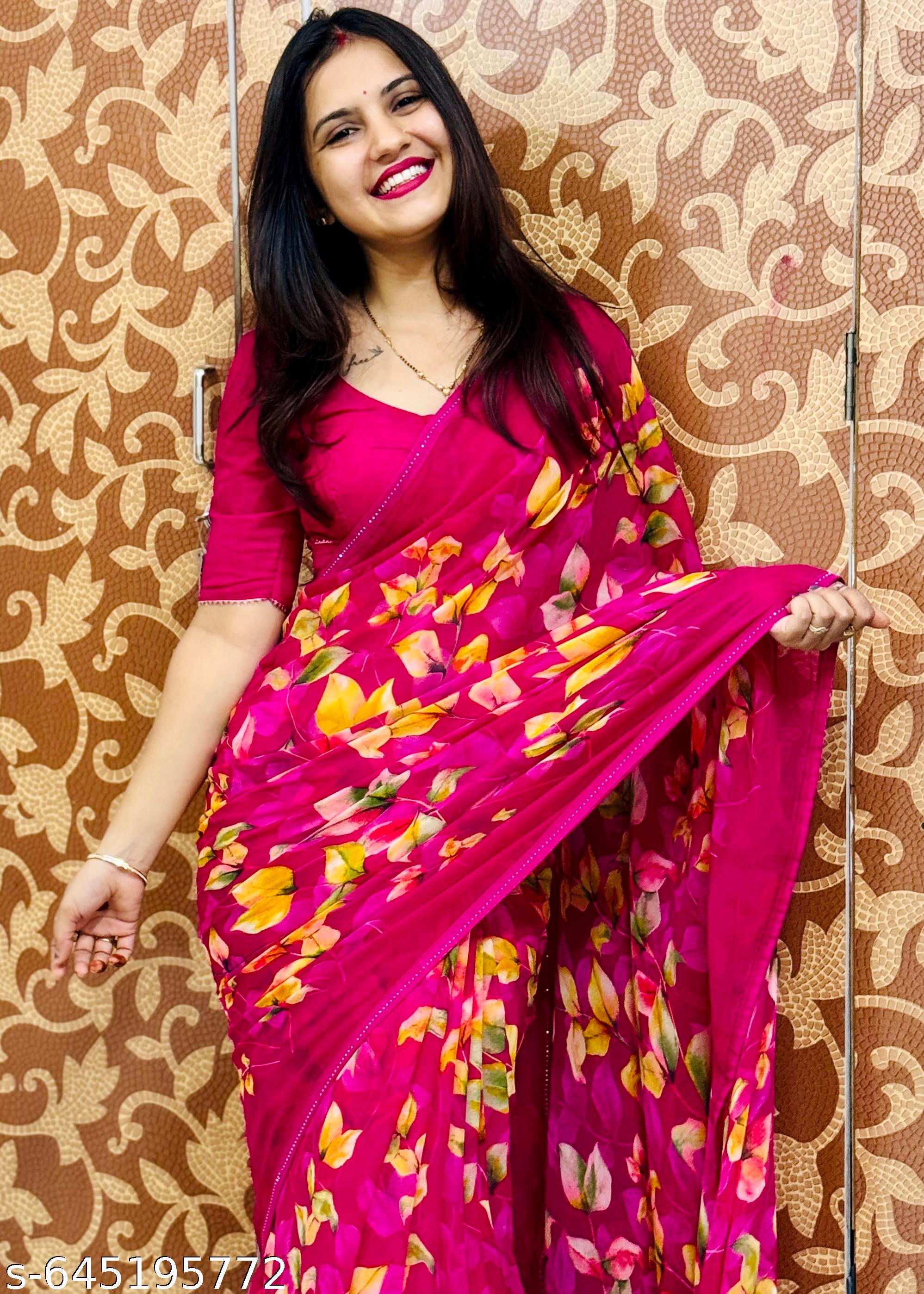 Weightless Printed Georgette Daily Wear Saree - Unixkart - View 4