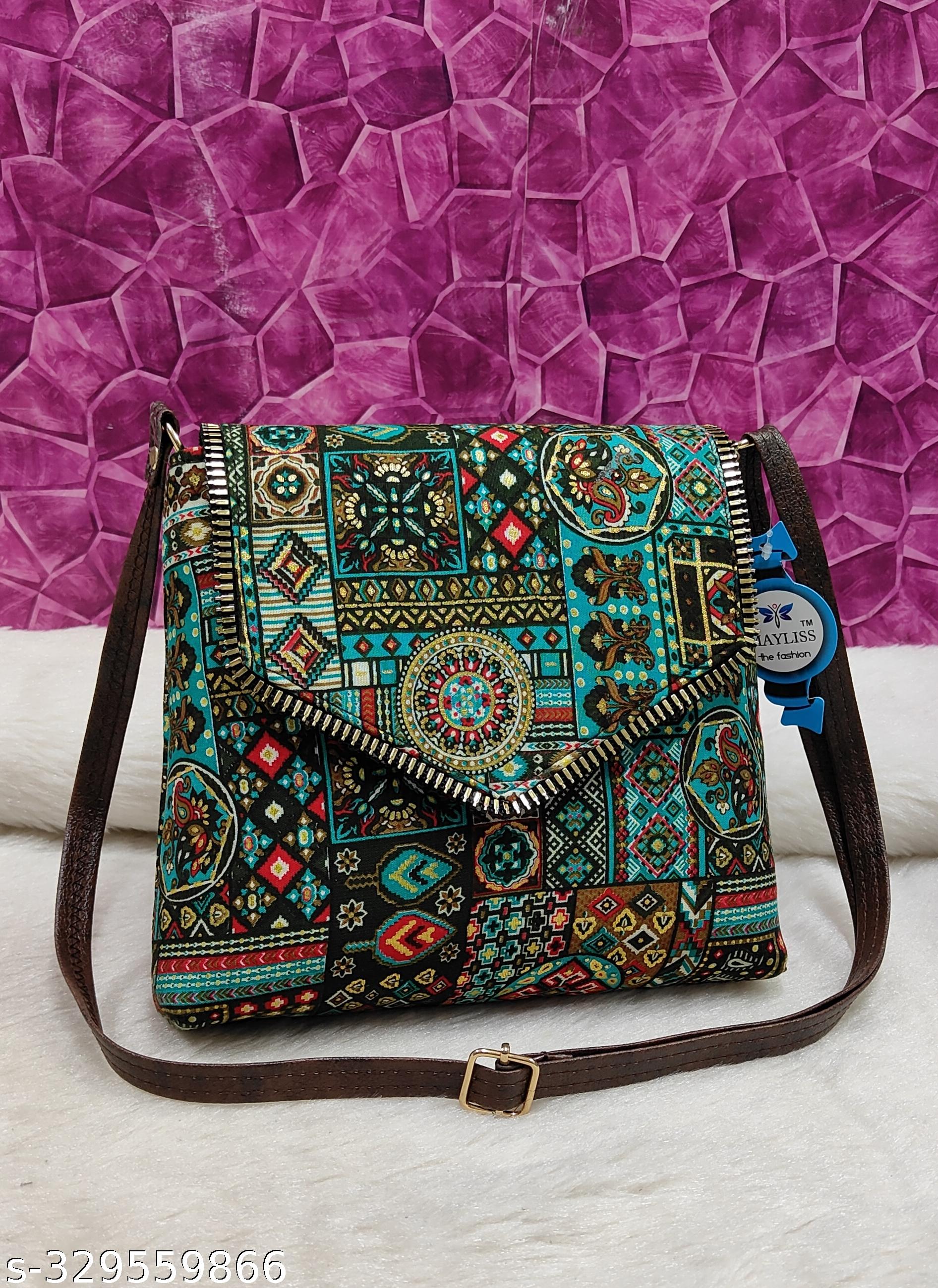 fashionable women Green PU sling bags/Cotton Fabric sling bags for women/Full handwork bag/Party wear and wedding bag for women - Unixkart - View 4