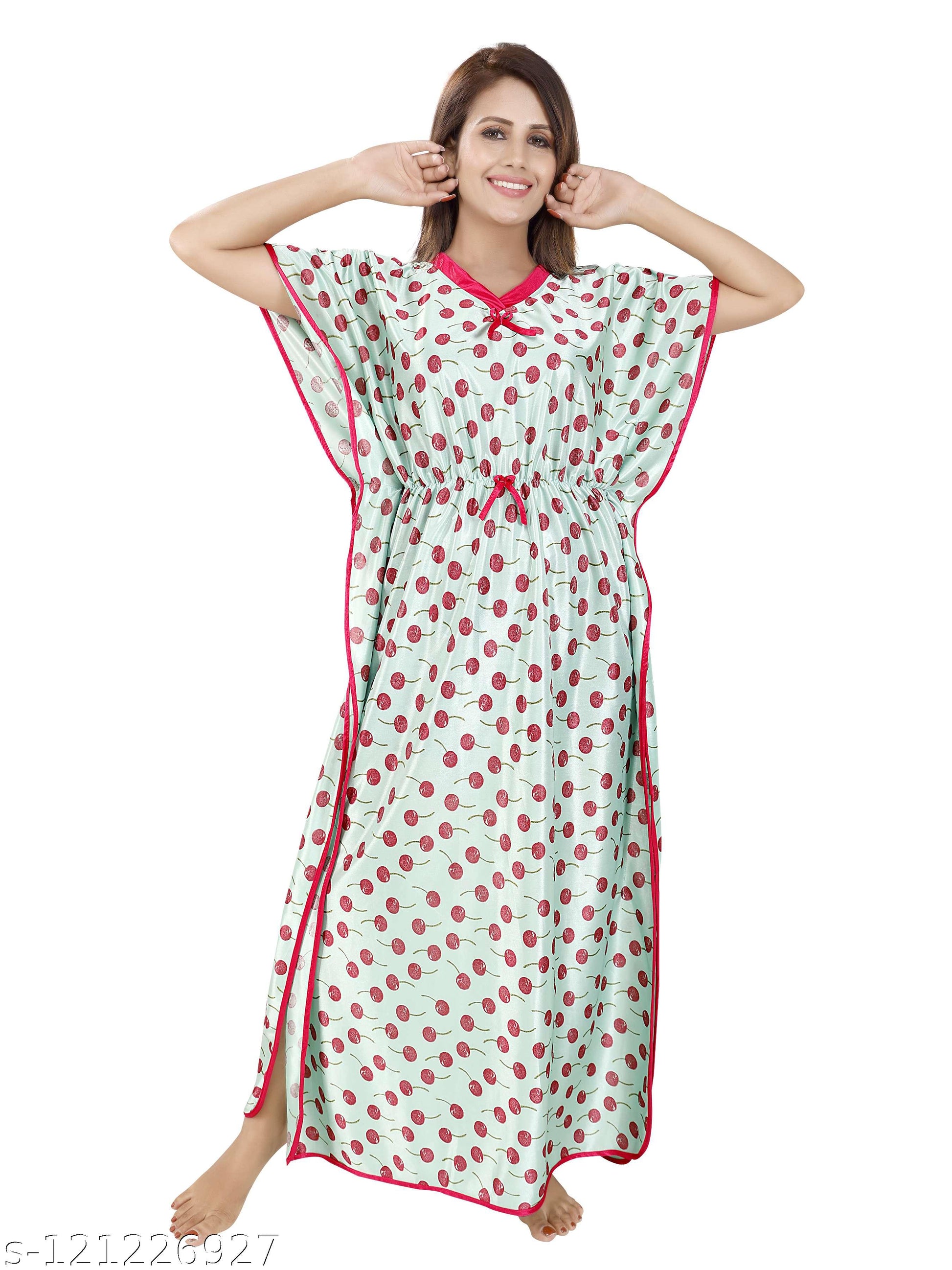 Color Magic Printed Women Satin Kaftan Nighty/Maxi/Nightie/Night Dress - View 4 - Juliate