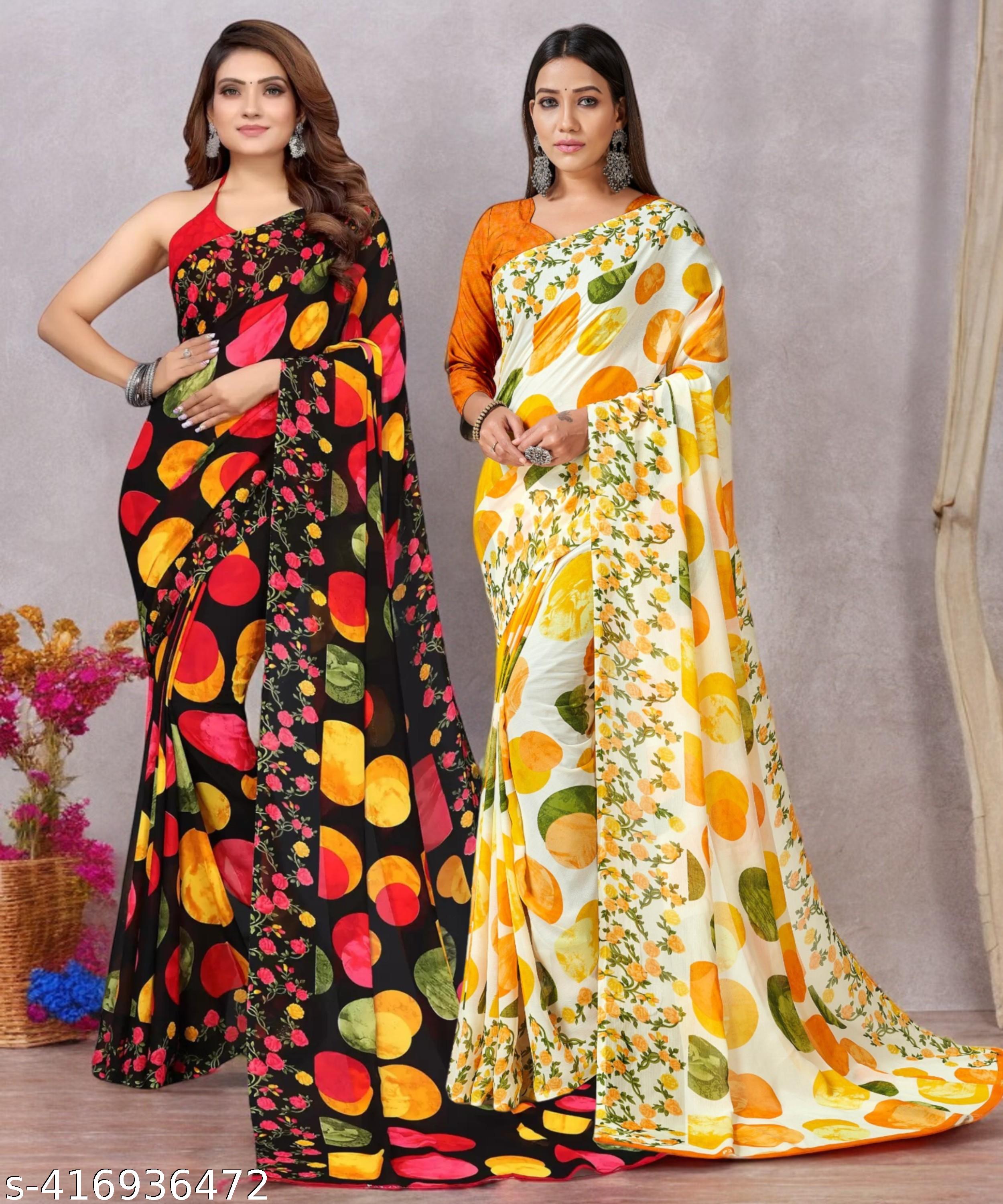 Combo Saree, Daily Wear Georgettete Sarees with blouse piece (Pack of 2) - Unixkart - View 4
