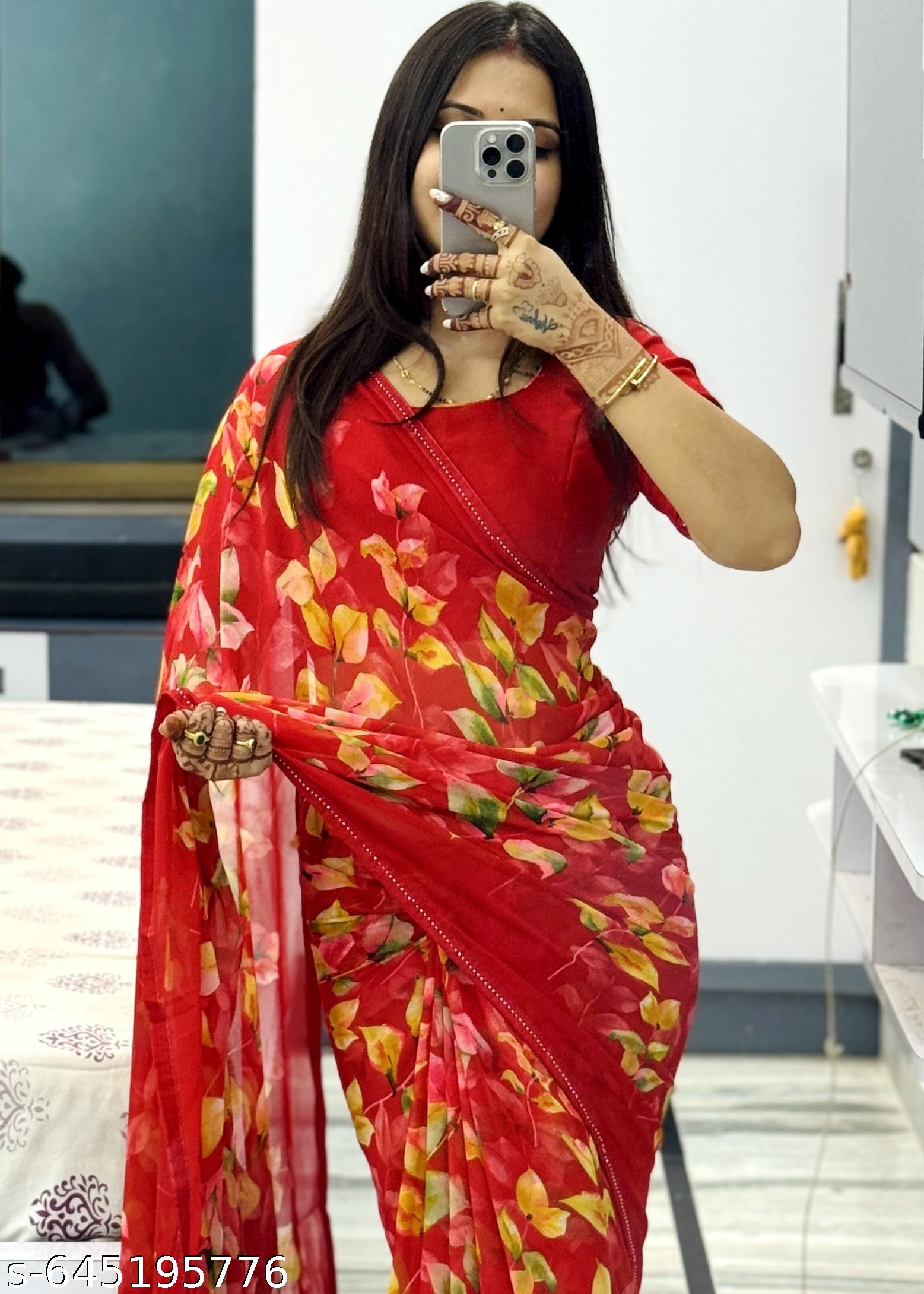 Weightless Printed Georgette Daily Wear Saree - Unixkart - View 4