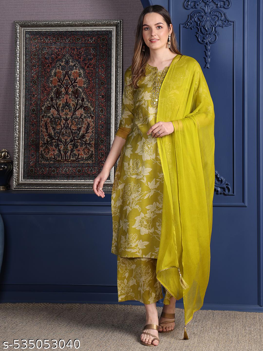 Embroidered Printed Kurta with Palazzo and Dupatta Set view 4