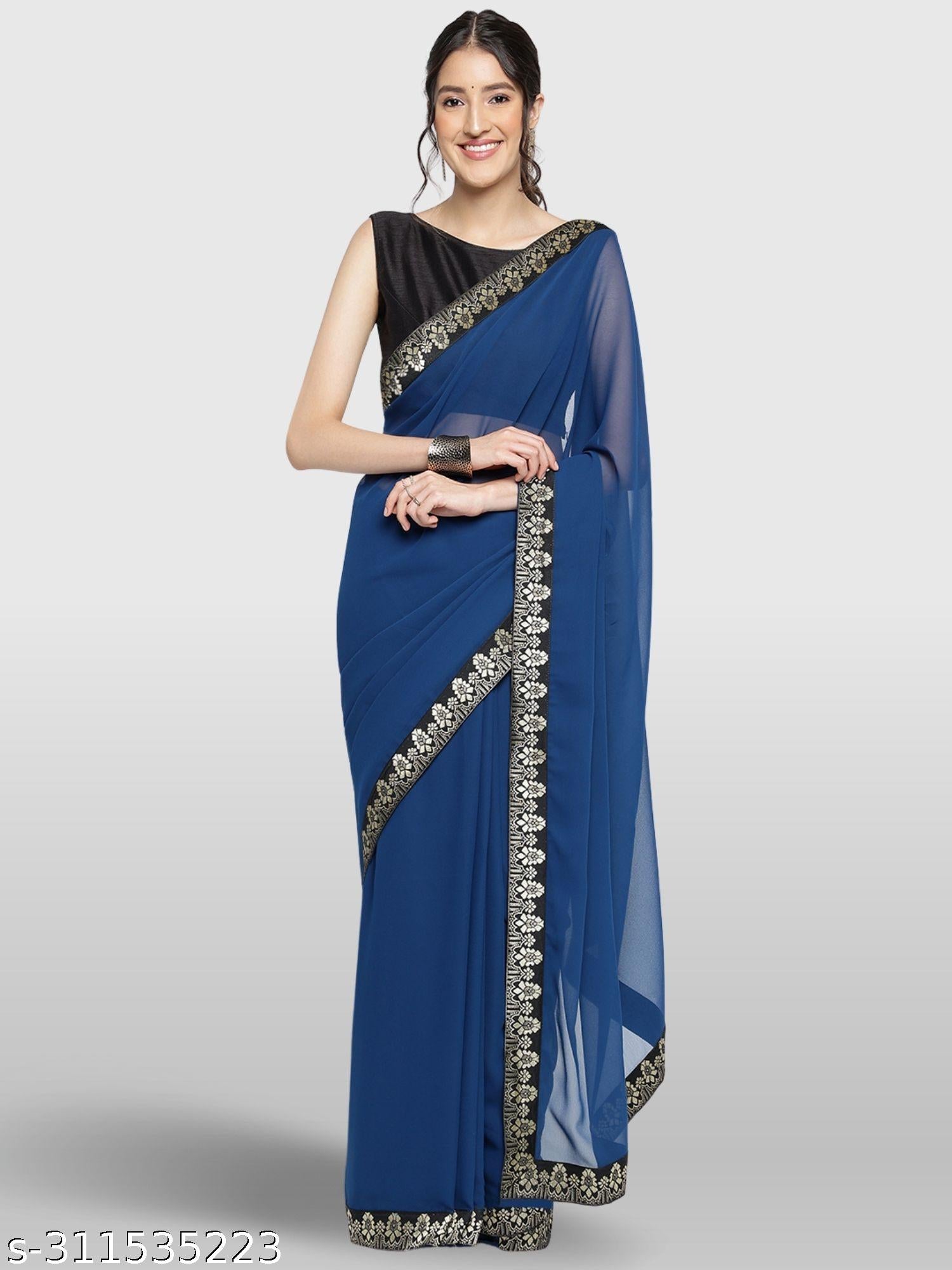 Women's Solid Georgettete Saree - Unixkart