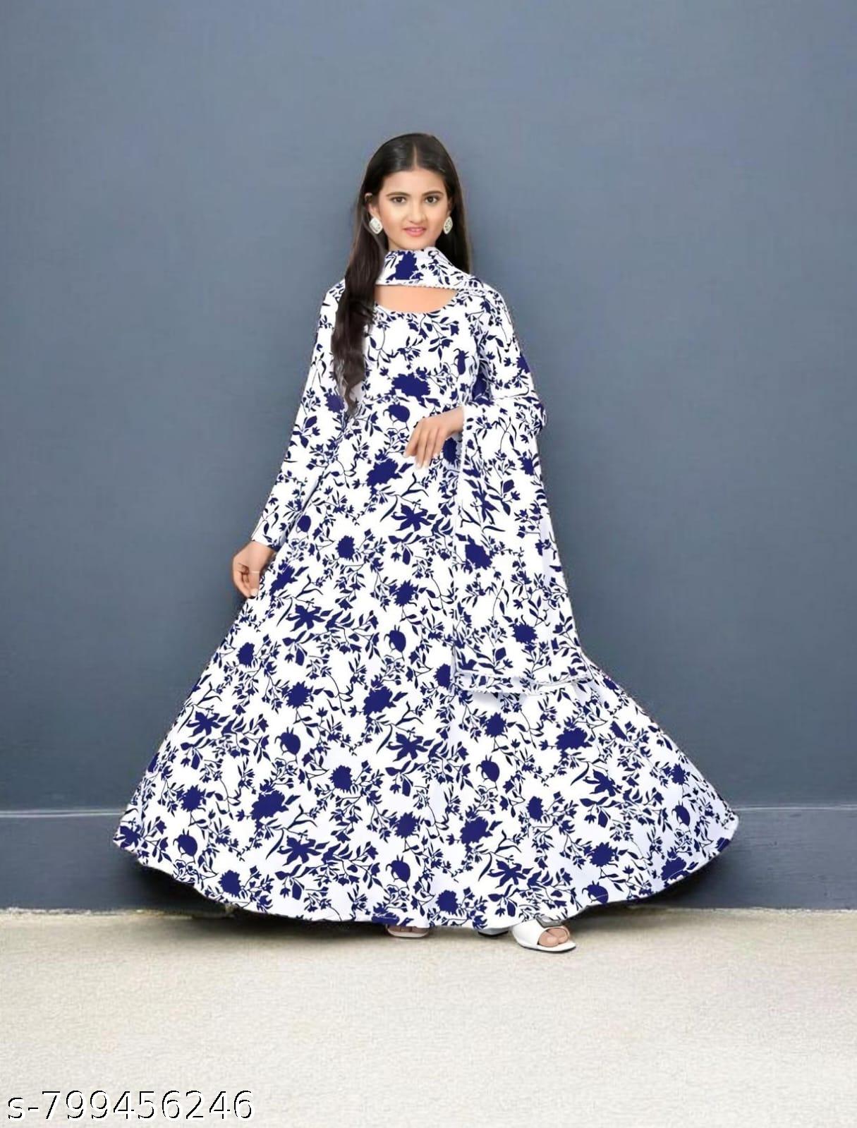 Women's Elegant Printed Wedding Wear Long Gown - Unixkart - View 4