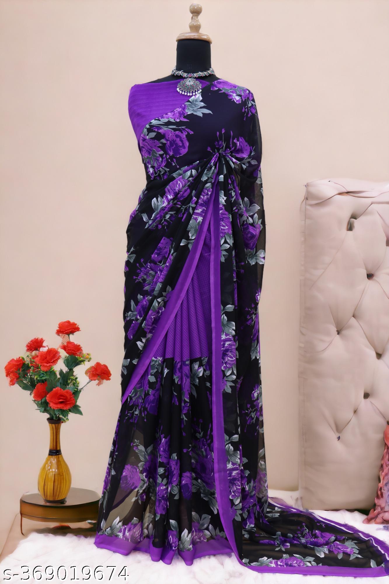 Women's Floral Printed Georgettete Saree - Unixkart