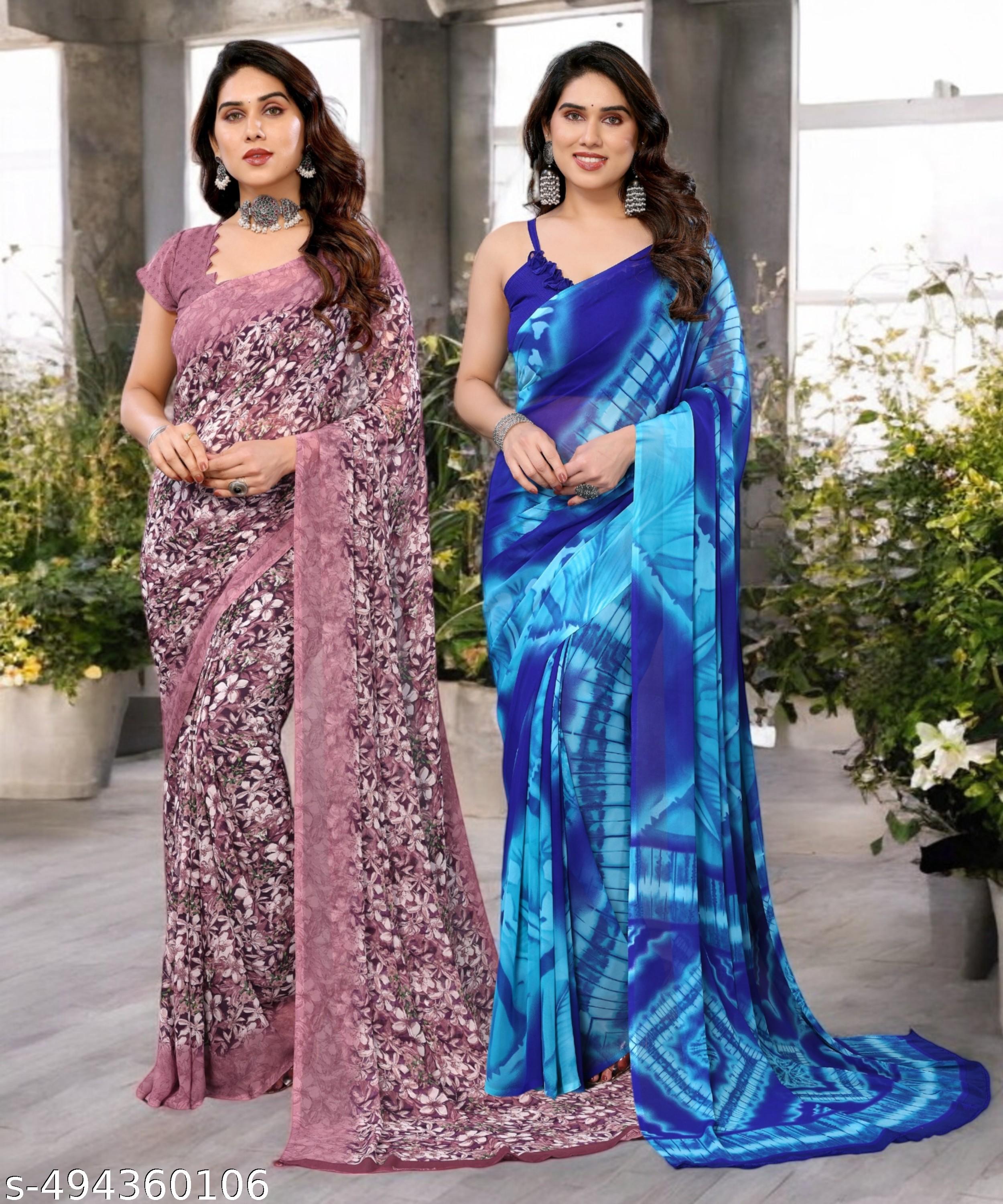 Combo Saree New Collection, Daily Wear Pure Georgettete Sarees with Blouse Piece (Pack of 2) - Unixkart - View 4