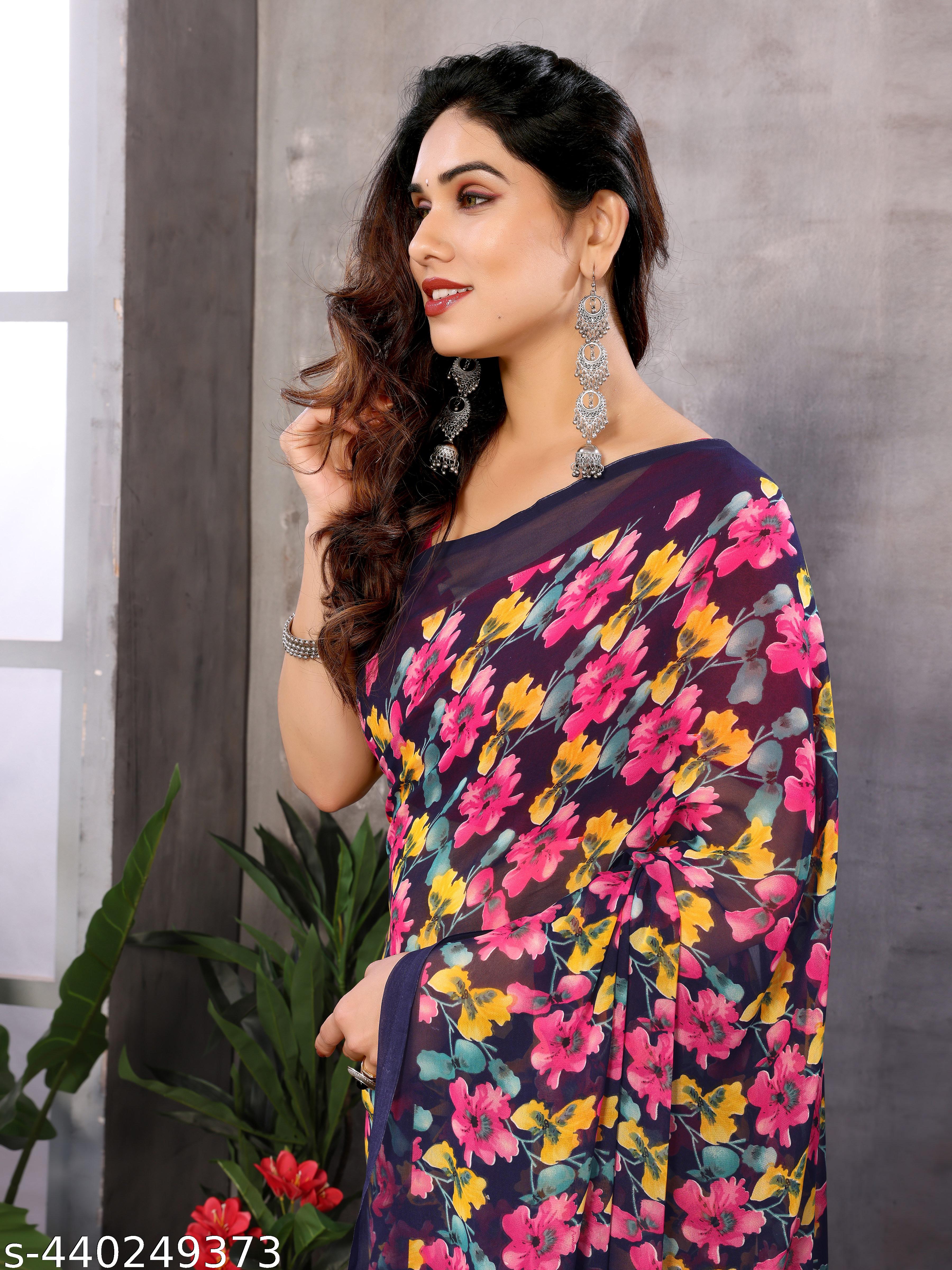Women's Trending Daily Wear Floral Printed Pure Georgettete Saree - Unixkart