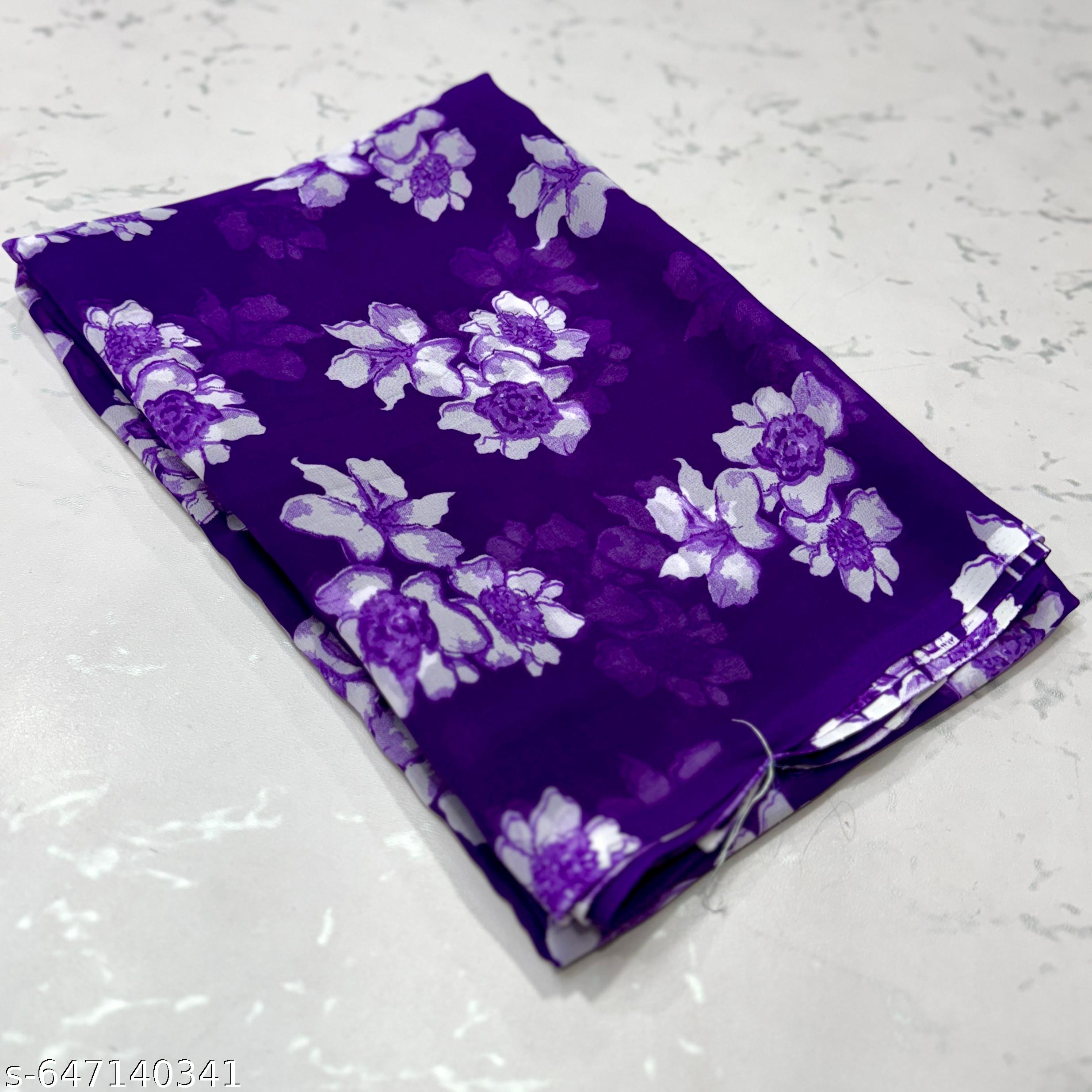 Lavender Weightless Printed Georgette Saree - Unixkart - View 4