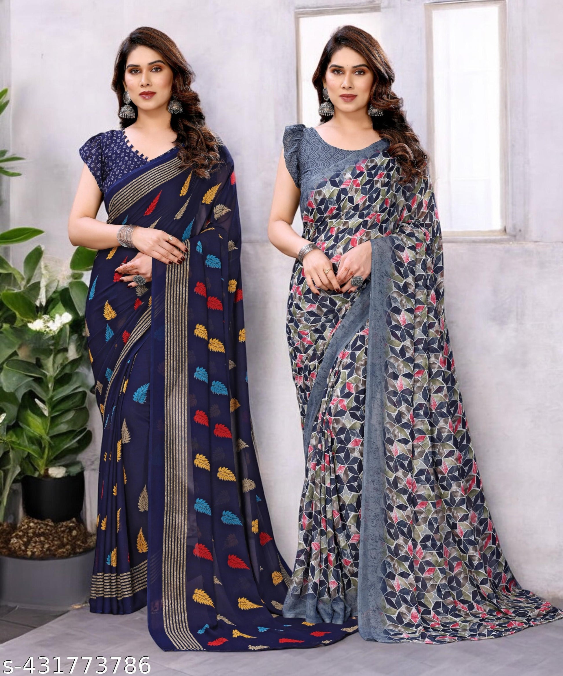 Combo Saree, Daily Wear Georgettete Sarees with Blouse Piece (Pack of 2) - Unixkart - View 4