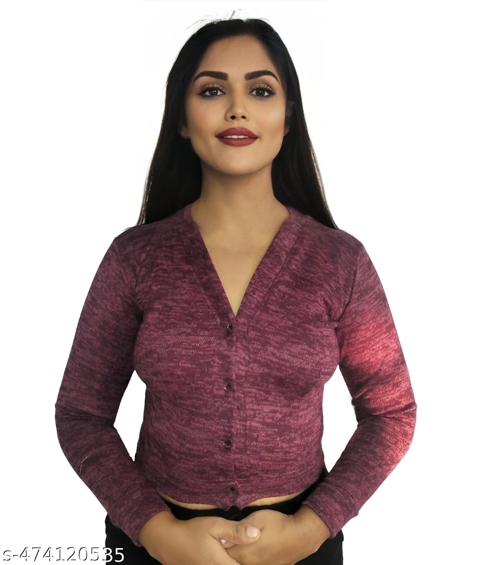 Stylish winter blouse Woolen Blouse front Button V neck Premium Quality Latest New Design - Unixkart - View 4