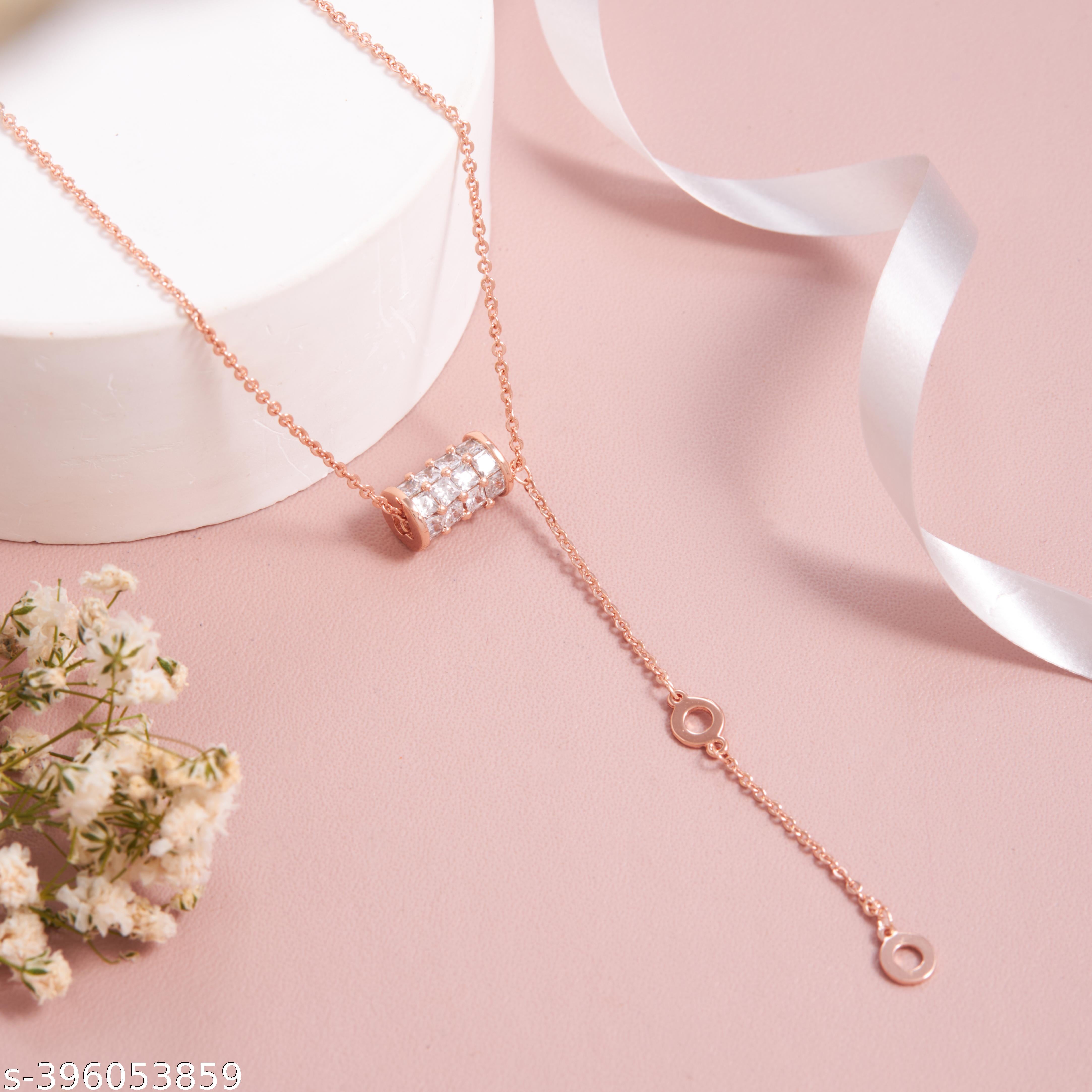 Elegant Rose Gold-Plated Adjustable Pendant Necklace with American Diamonds for Women and Girls - Unixkart - View 4