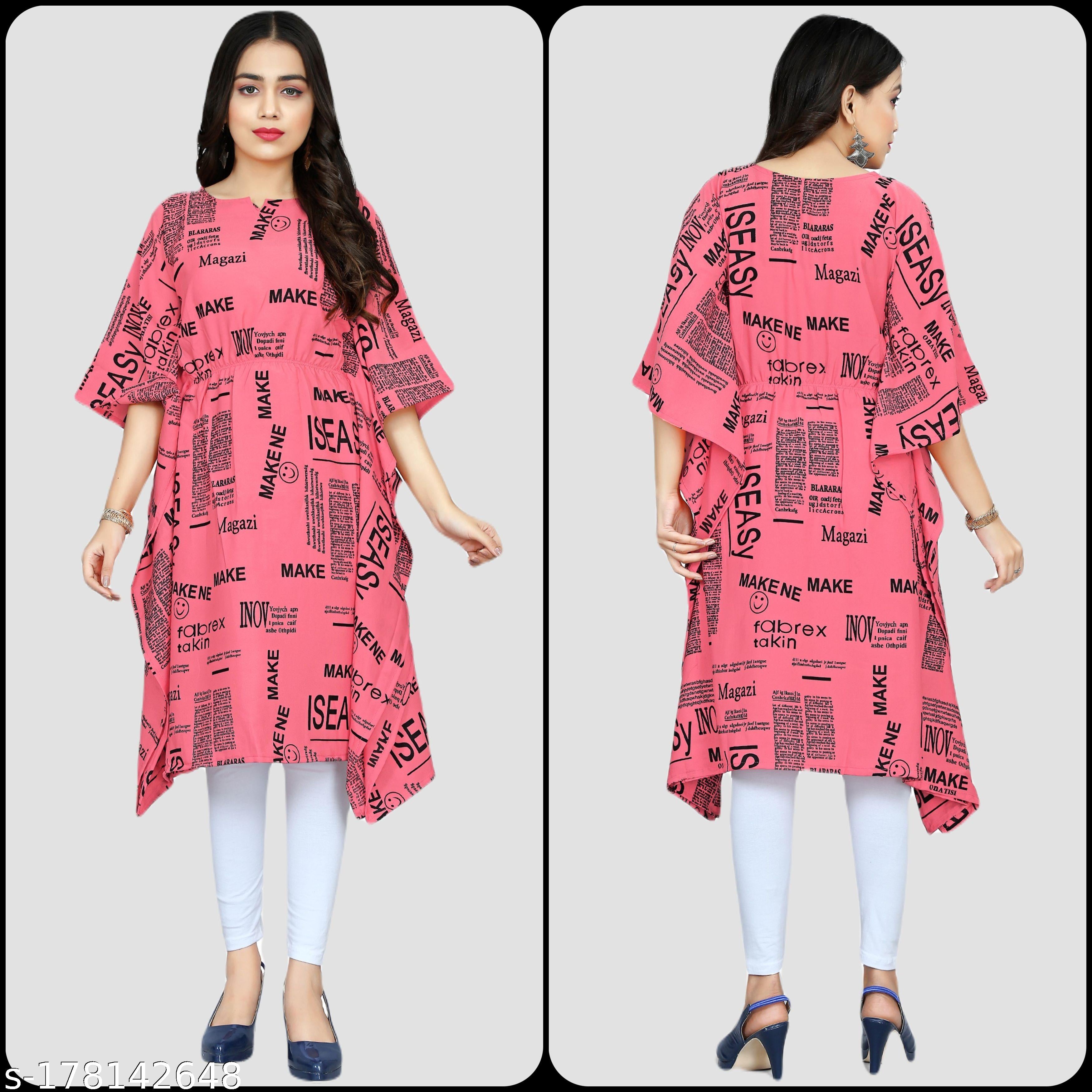 Women's Peach & Black Text Print Kaftan Dress - Unixkart - View 4