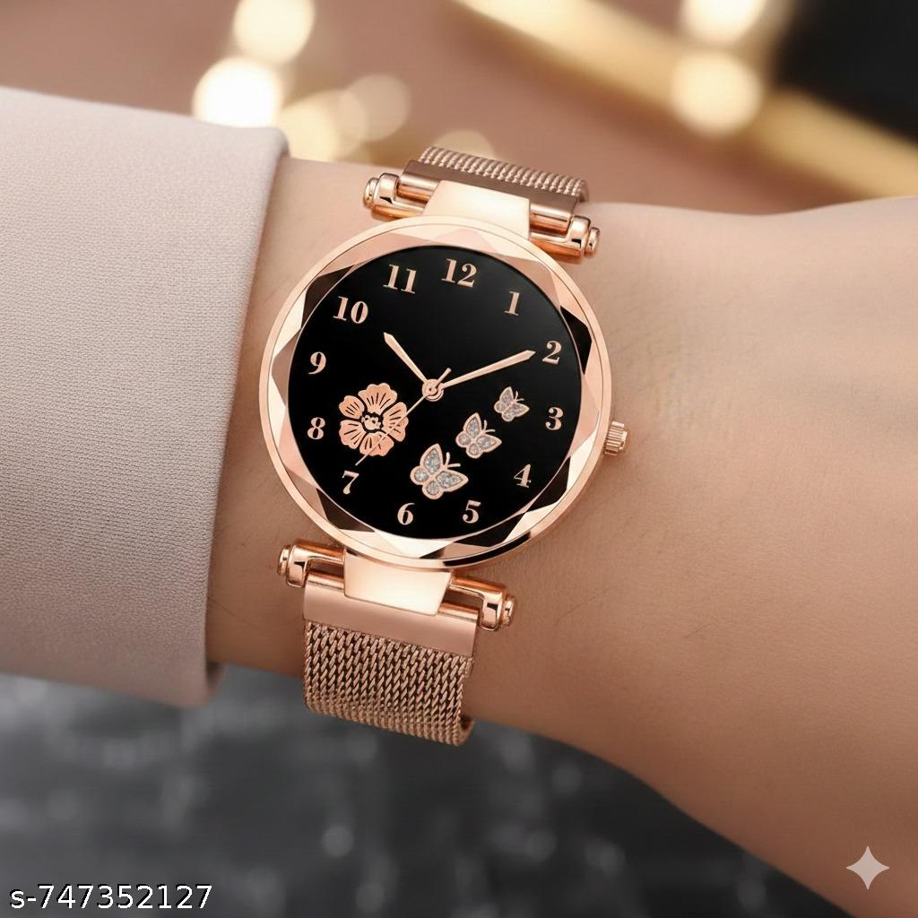 Women's Gold Butterfly Dial Magnetic Strap Analog Watch - image 4