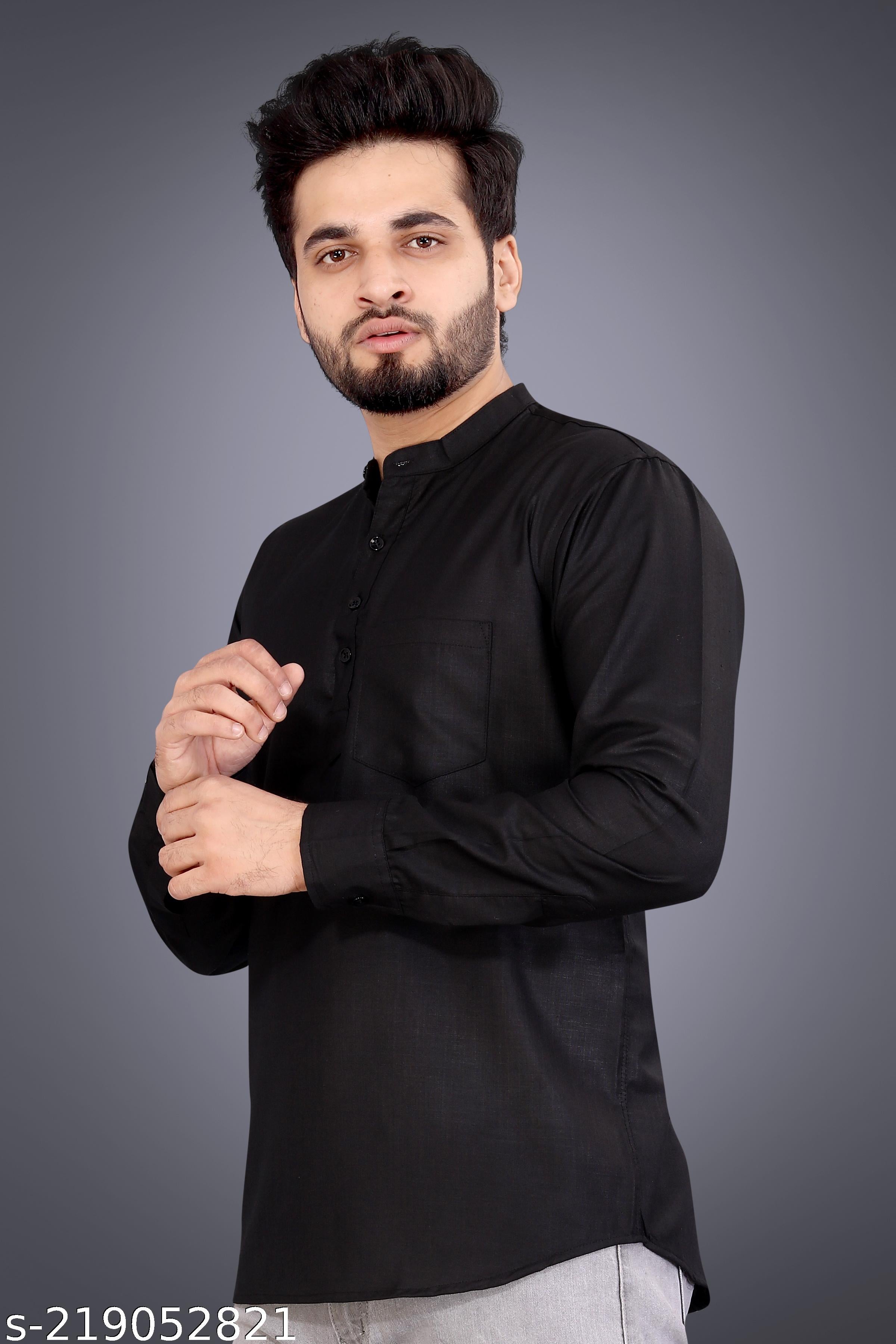 Men's Mandarin Collar Short Kurta - Unixkart - View 4