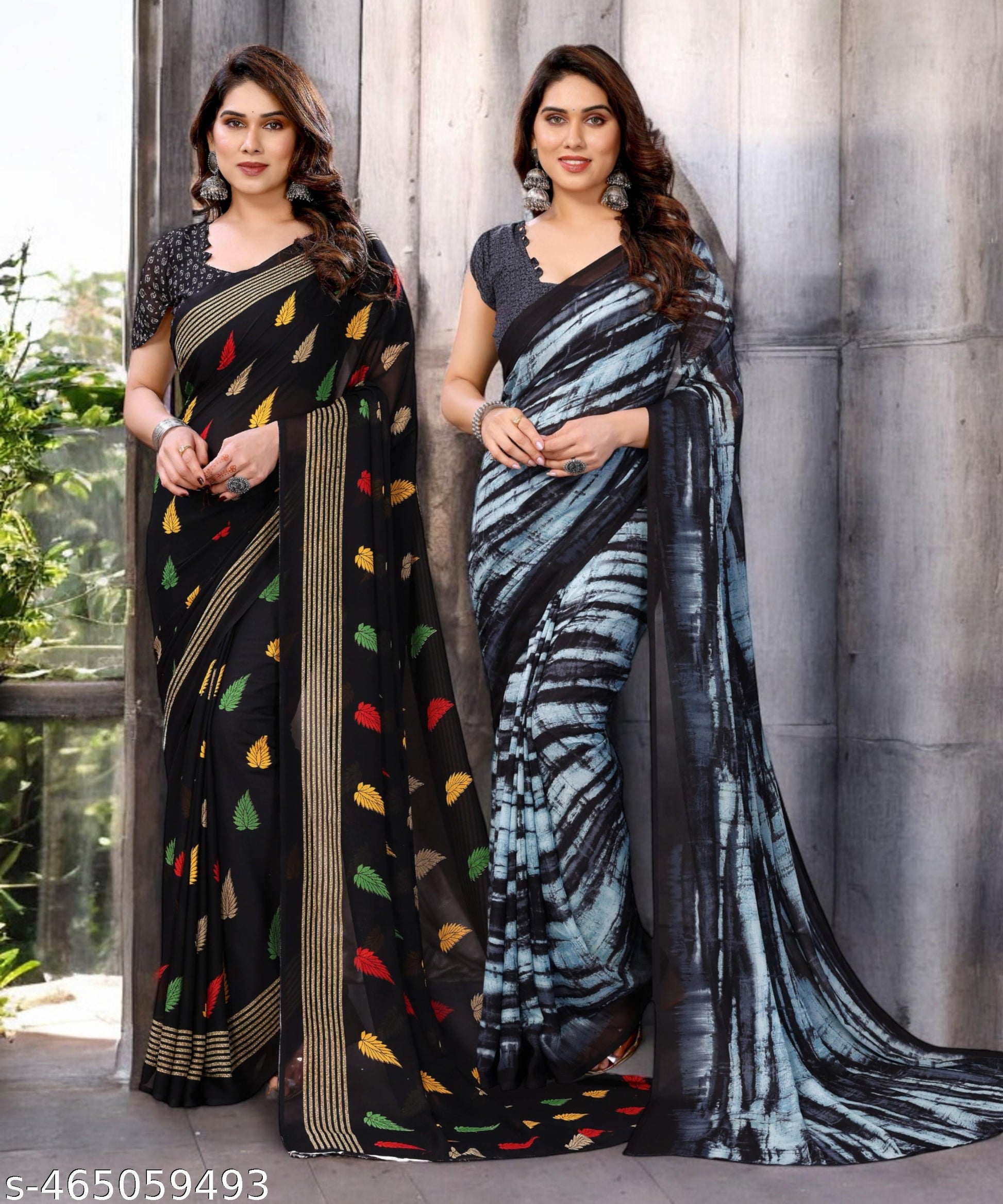 Combo Saree, Daily Wear Georgettete Sarees with blouse piece (Pack of 2) - Unixkart - View 4
